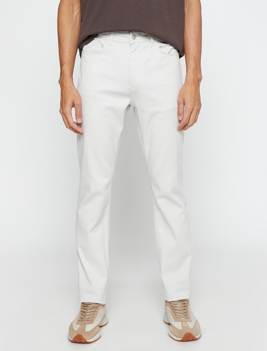   Basic Gabardin Pantolon Slim Fit Düğme Detaylı Cepli