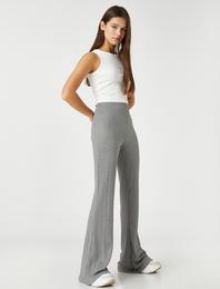 İspanyol Paça Tayt Pantolon Yüksek Bel Fitilli