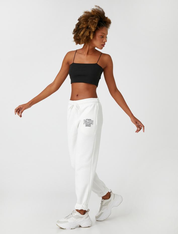  Şardonlu Jogger Eşofman Altı İşlemeli Cep Detaylı Paçası Beli Lastikli