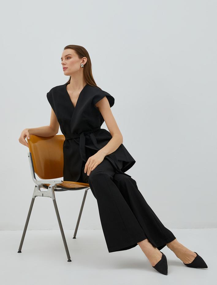  İspanyol Paça Kumaş Pantolon Yüksek Bel