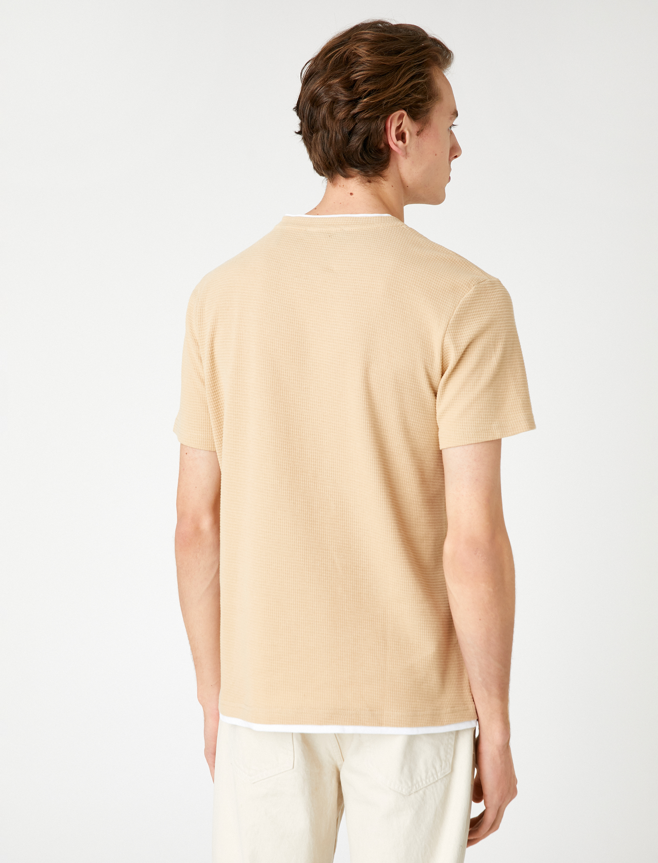   Basic Dokuma Tişört Bisiklet Yaka Kısa Kollu Dar Kesim