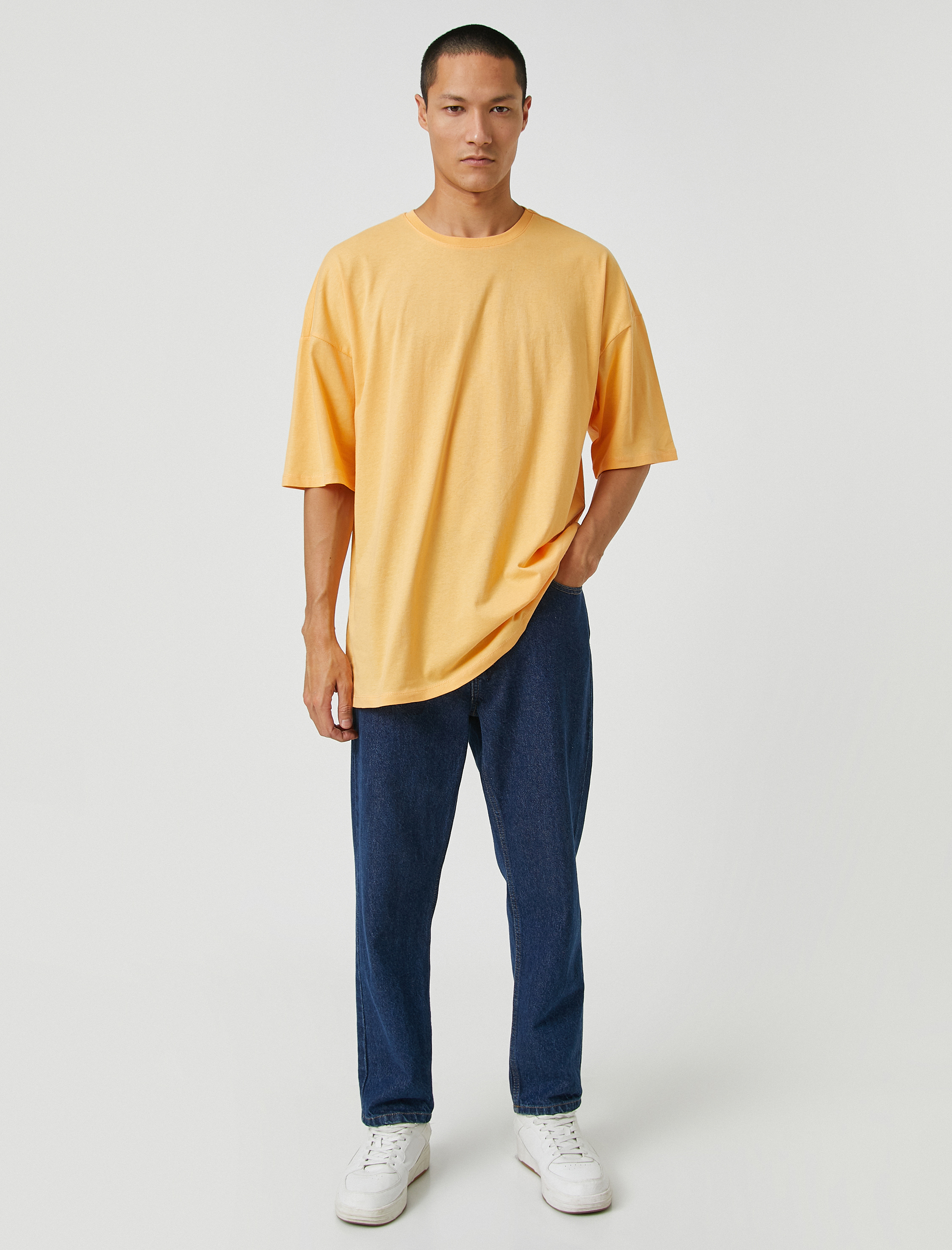 Basic Oversize Tişört Bisiklet Yaka Kısa Kollu
