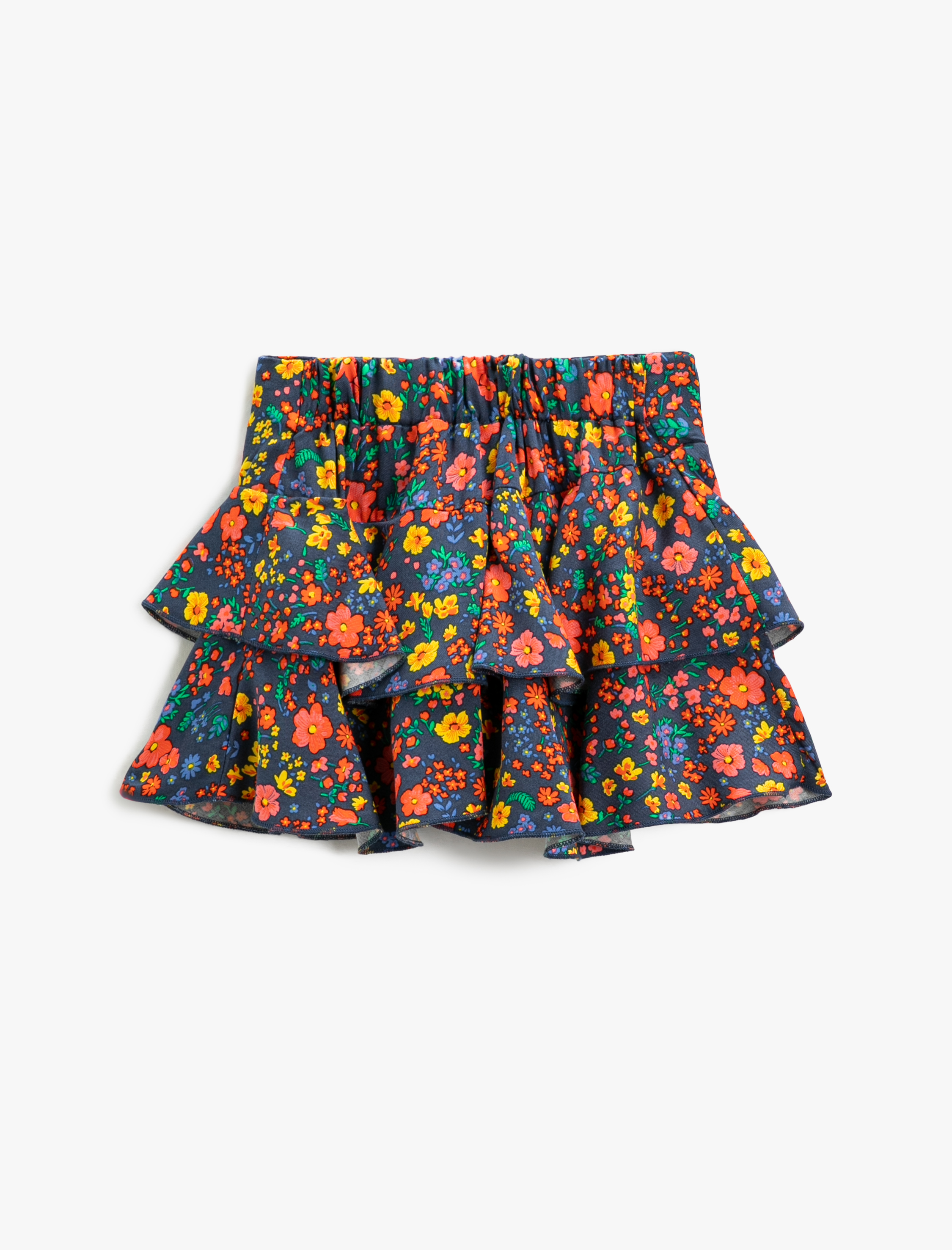 Kız Çocuk Çiçekli Mini Etek Fırfırlı Katlı Beli Lastikli