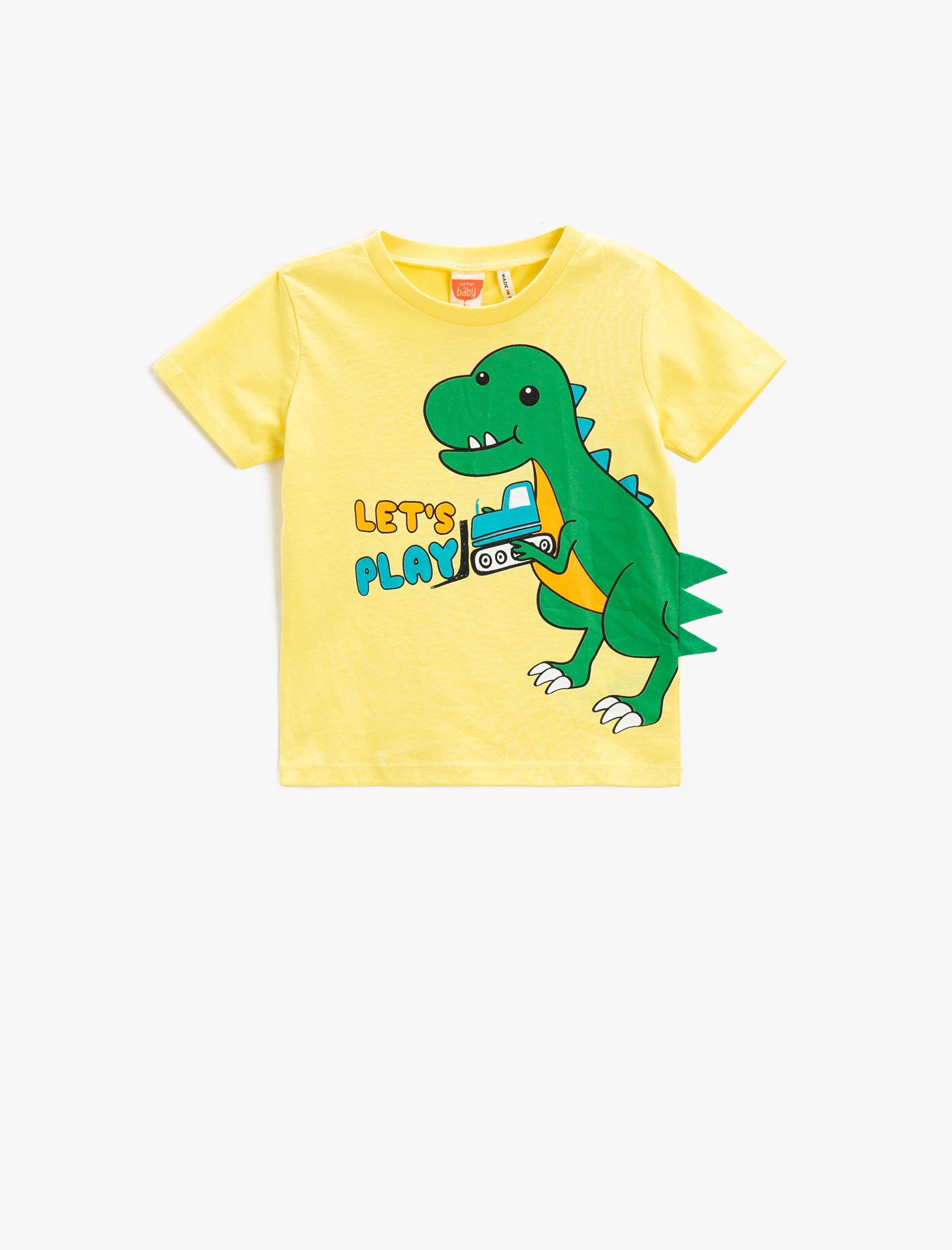  Erkek Bebek Dinozor Baskılı Tişört Uzun Kollu Bisiklet Yaka Aplike Detaylı