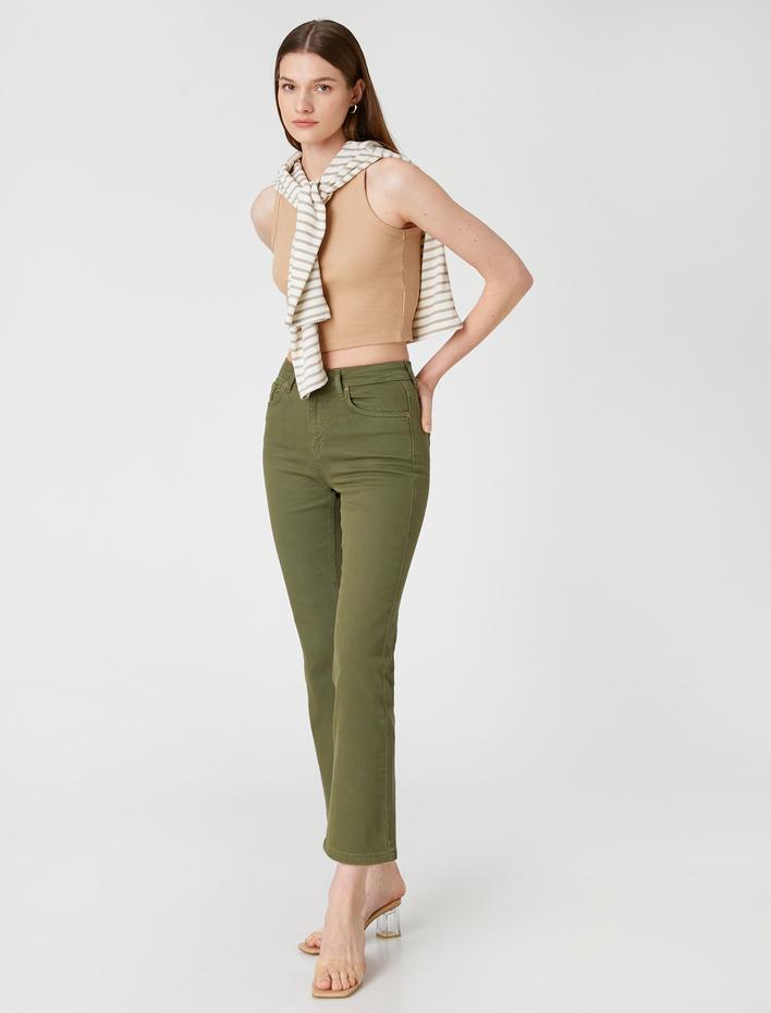  İspanyol Crop Paça Bootcut Jean Pantolon Dar Kesim - Kick Flare Jean