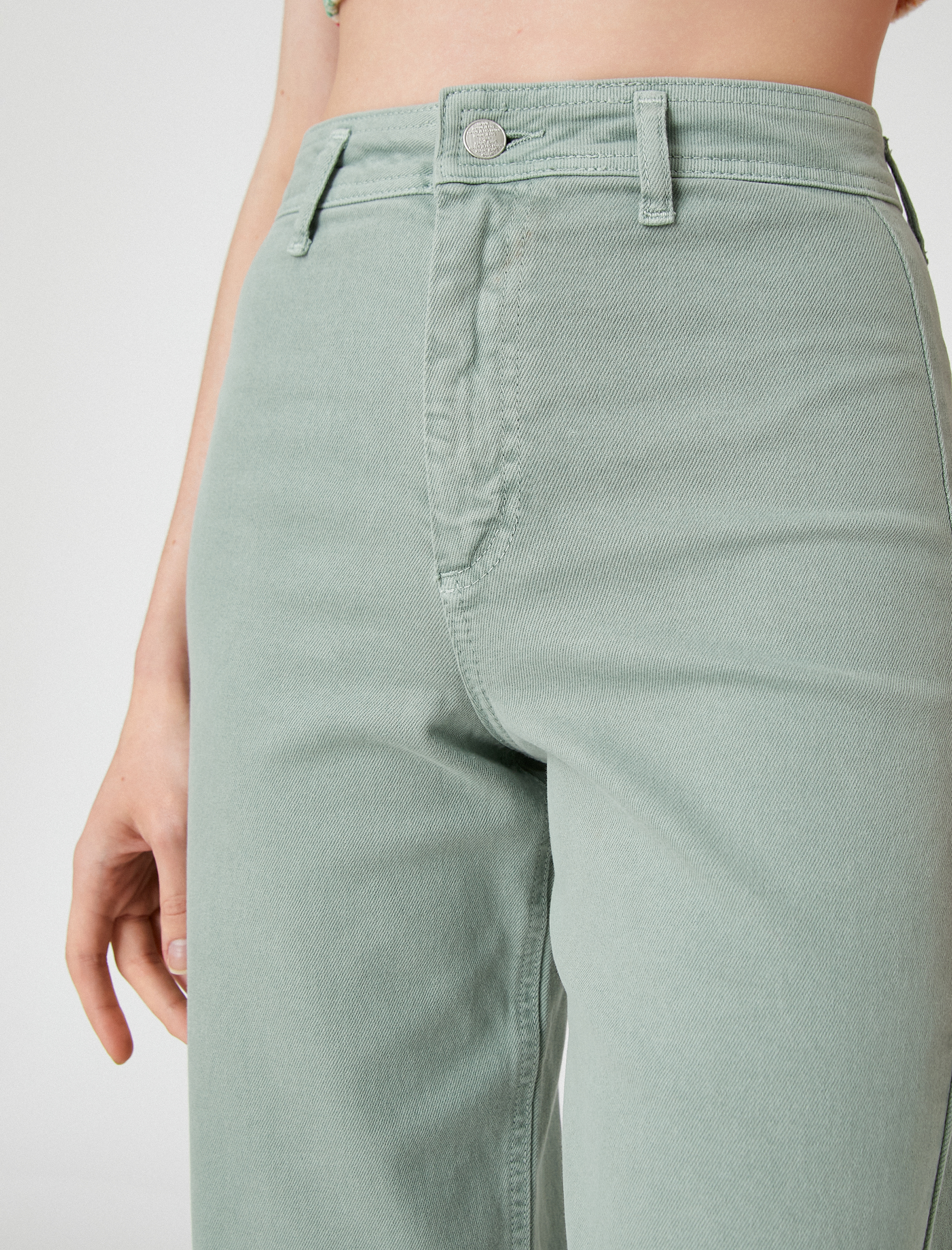   Geniş Kısa Paça Kot Pantolon Yüksek Bel