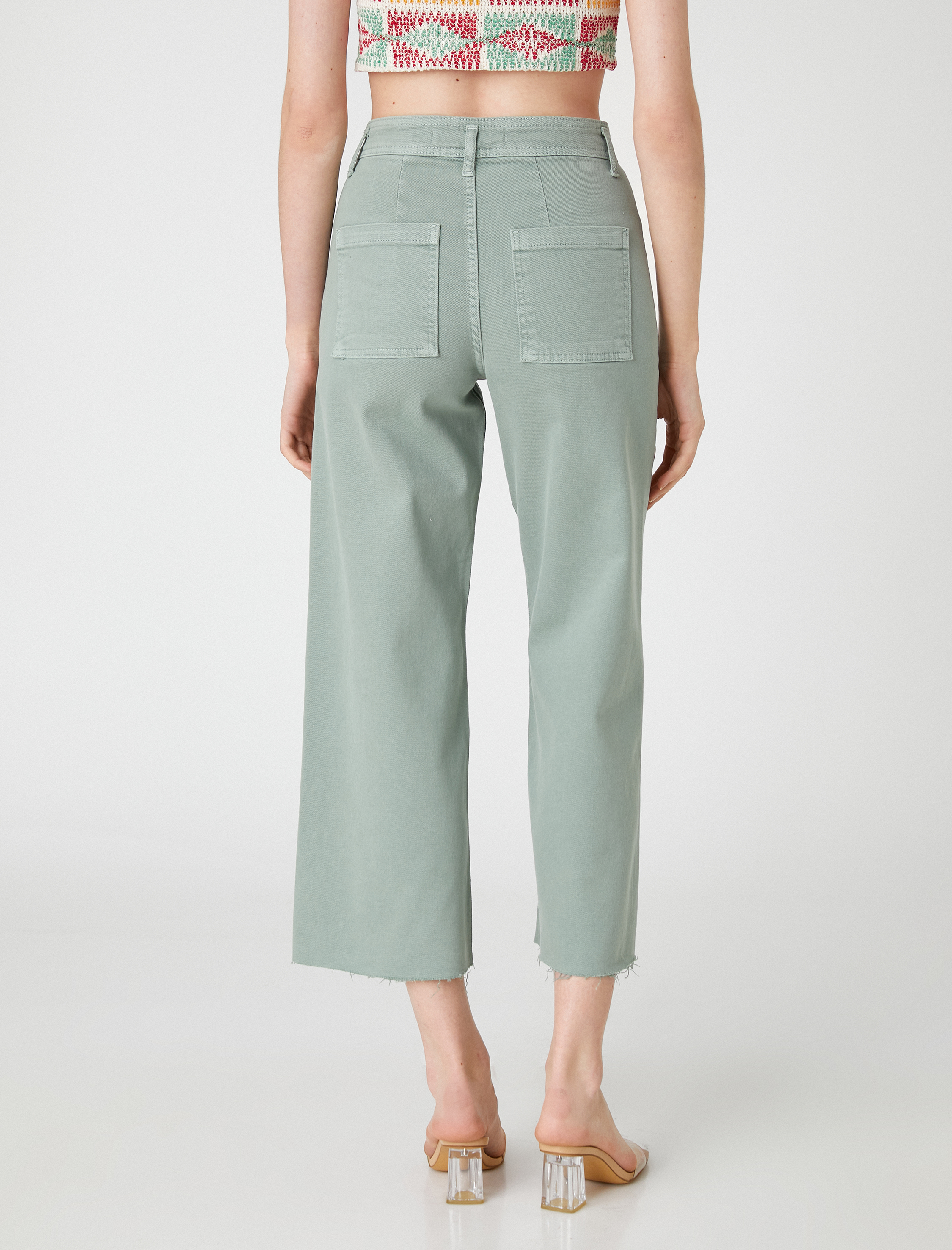   Geniş Kısa Paça Kot Pantolon Yüksek Bel