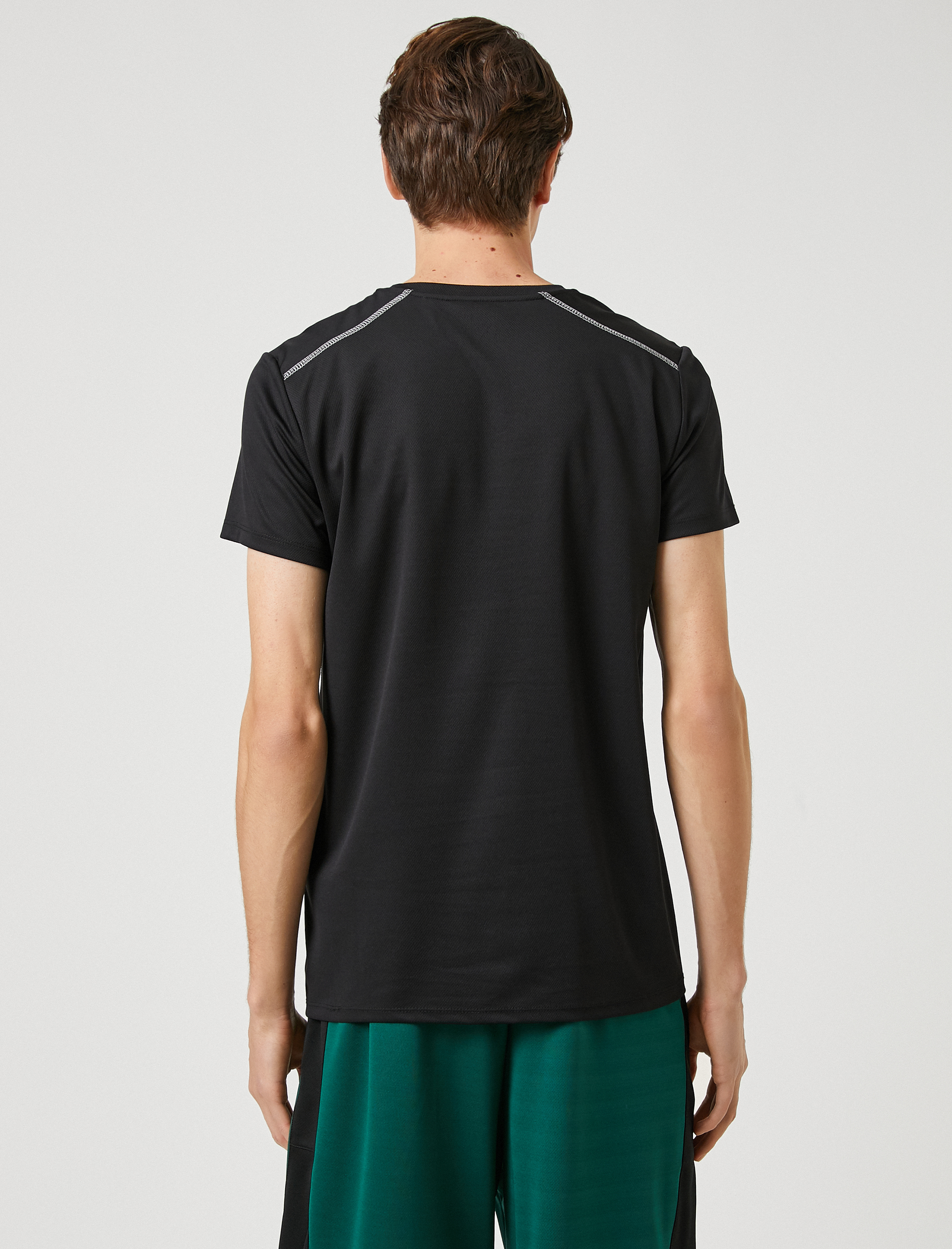   Spor Tişört Şerit Baskı Detaylı Bisiklet Yaka Nefes Alan Kumaş