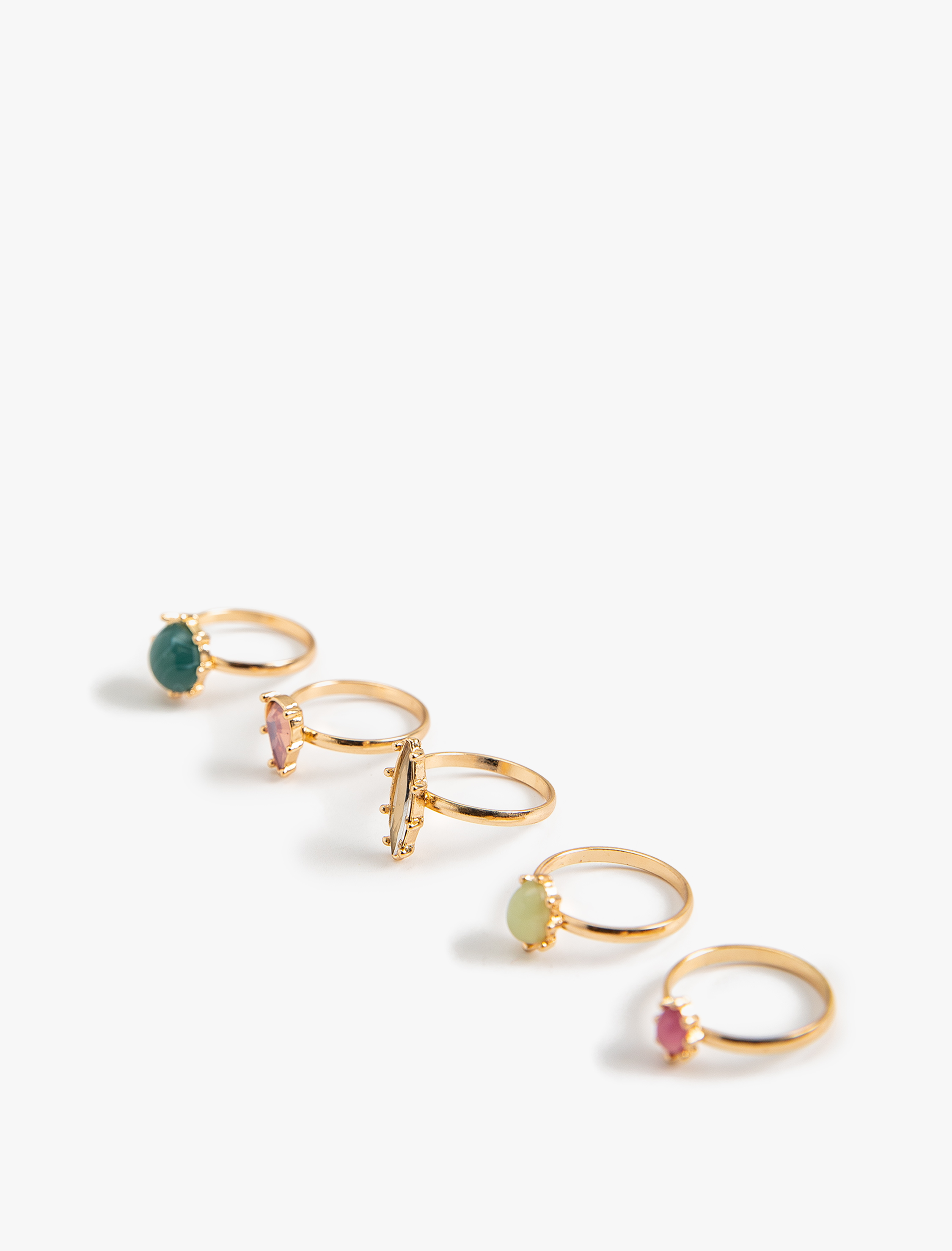  Kadın 5'li Yüzük Seti Renkli Taş Detaylı Farklı Şekillerde