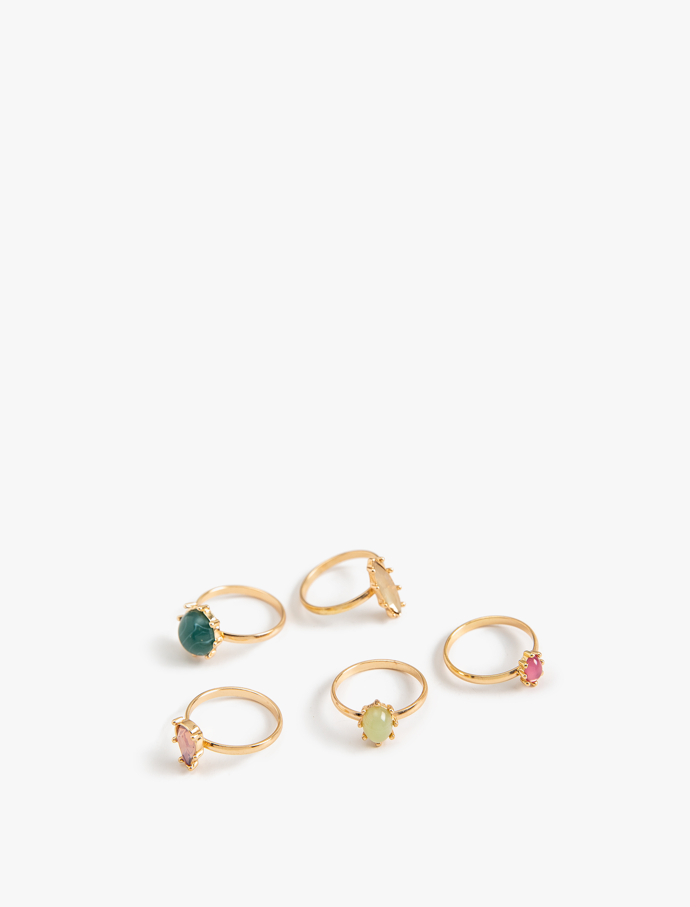  Kadın 5'li Yüzük Seti Renkli Taş Detaylı Farklı Şekillerde