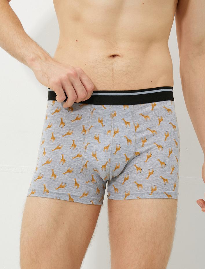  3'lü Boxer Seti Pamuklu Zürafa Baskılı