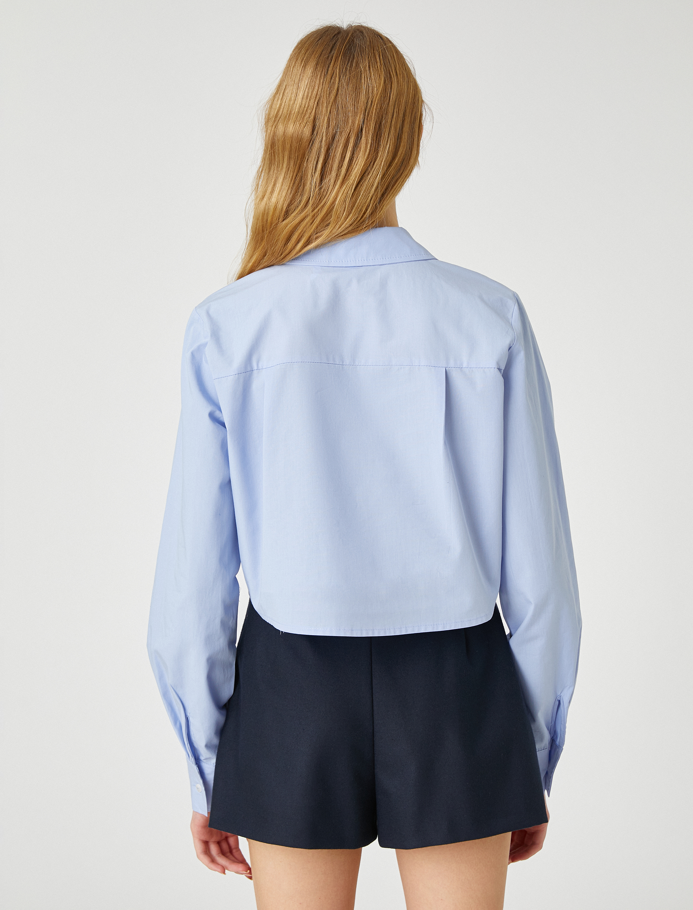   Crop Poplin Gömlek Pamuklu Uzun Kollu Manşet Yaka Cep Detaylı