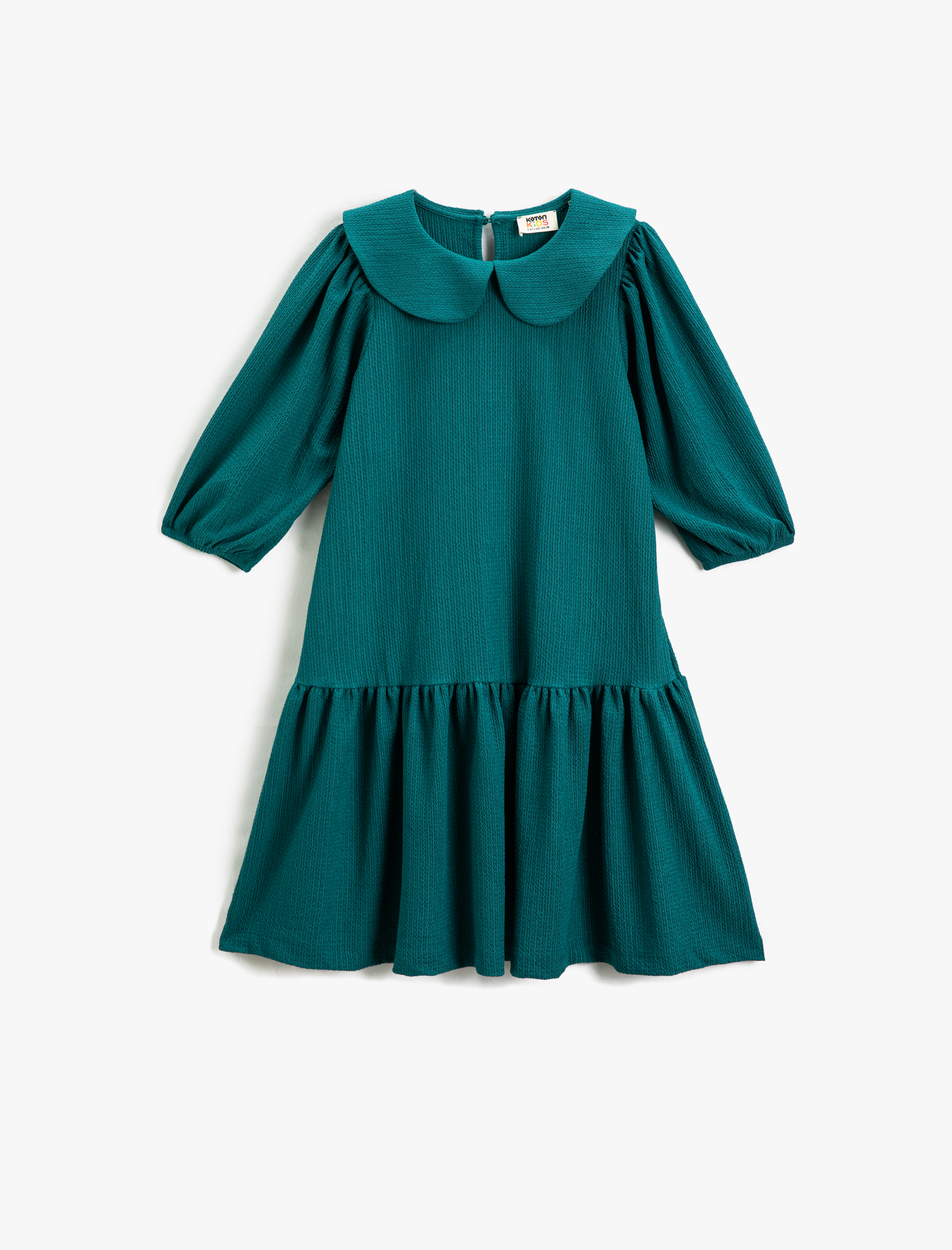  Kız Çocuk Elbise Geniş Bebe Yaka Balon Kollu Katlı Fırfırlı