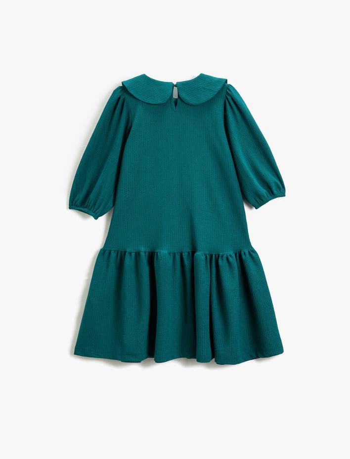 Kız Çocuk Elbise Geniş Bebe Yaka Balon Kollu Katlı Fırfırlı