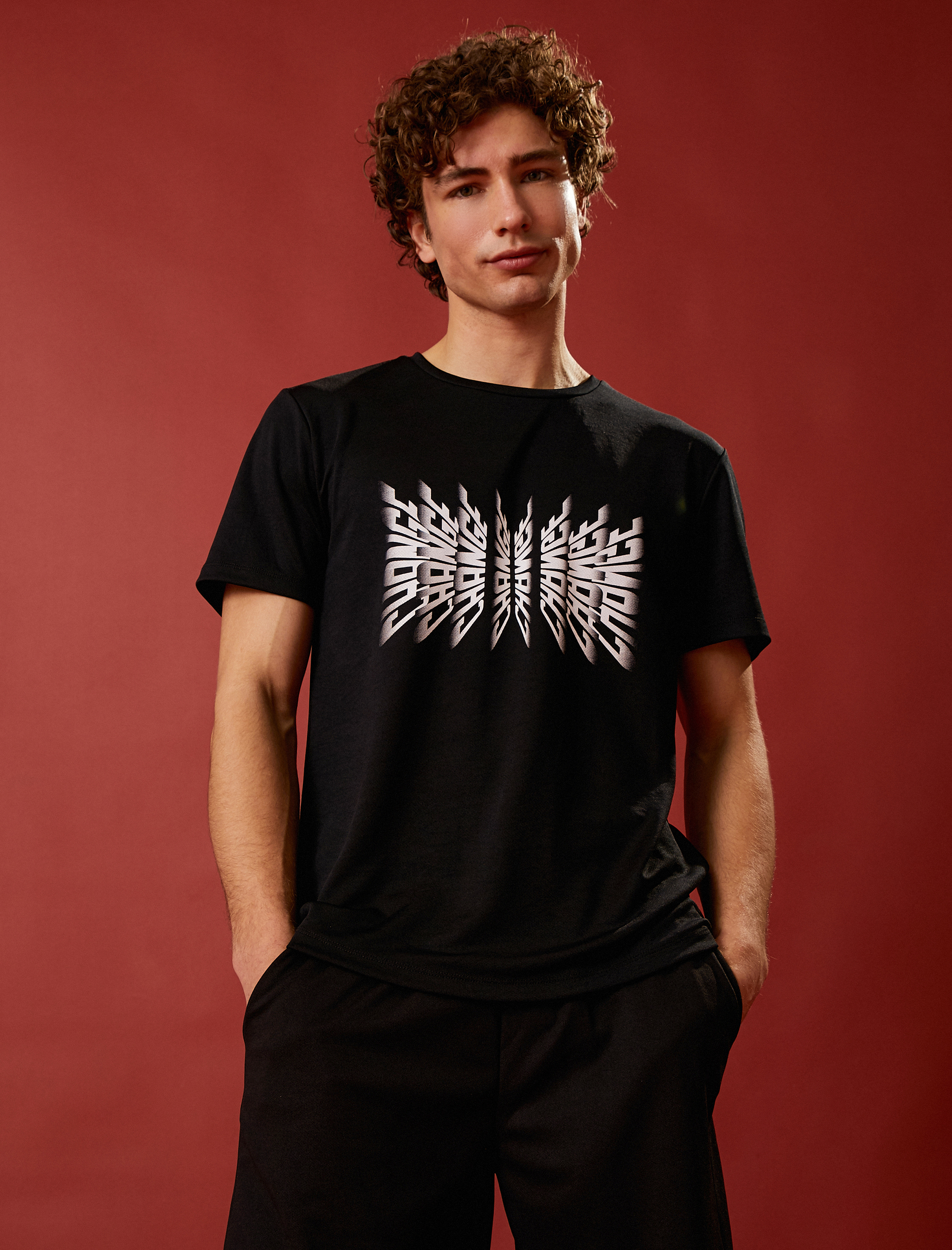   Spor Tişört Slogan Baskılı Bisiklet Yaka Kısa Kollu Nefes Alan Kumaş