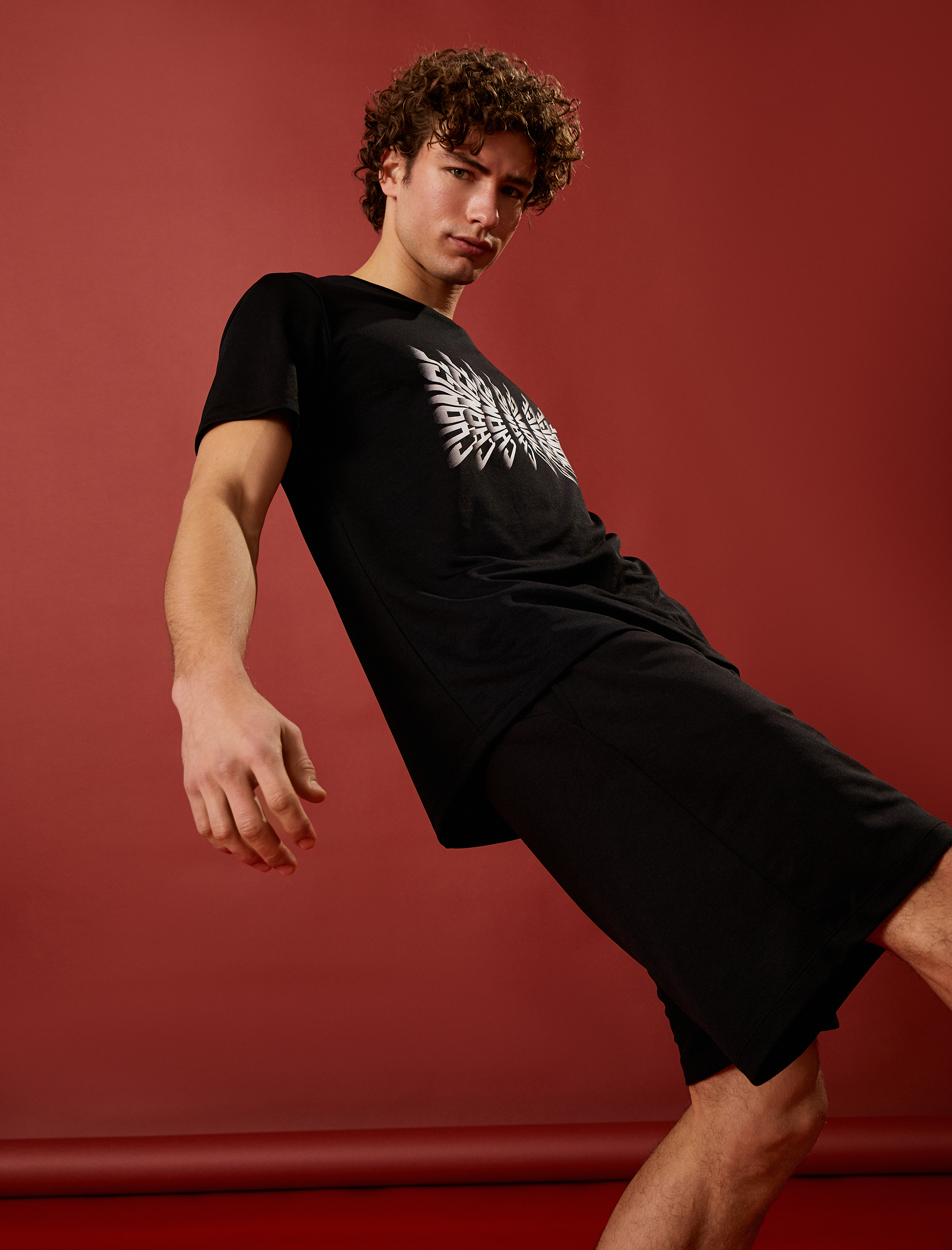   Spor Tişört Slogan Baskılı Bisiklet Yaka Kısa Kollu Nefes Alan Kumaş