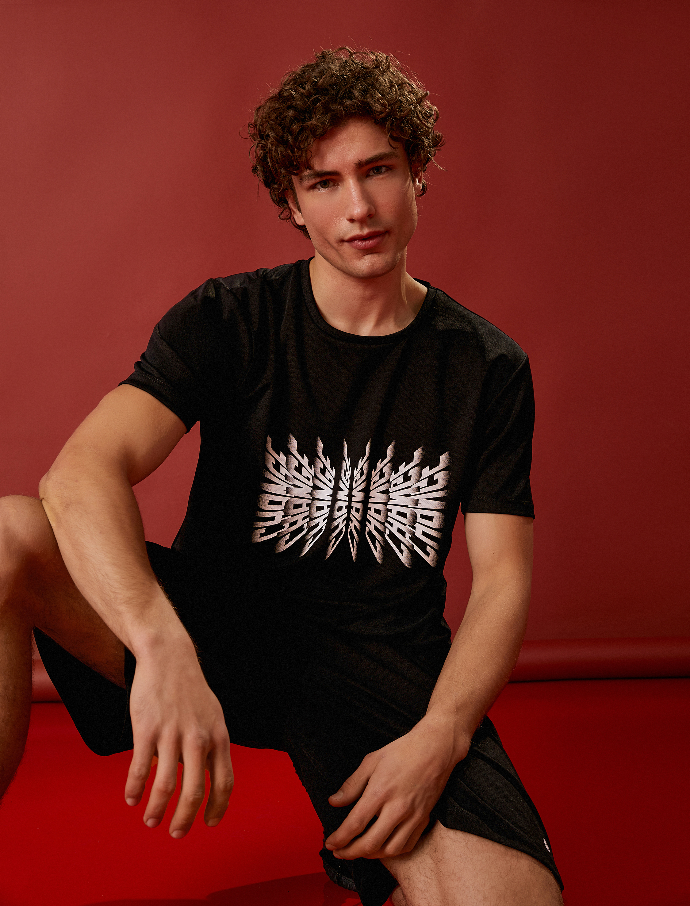   Spor Tişört Slogan Baskılı Bisiklet Yaka Kısa Kollu Nefes Alan Kumaş