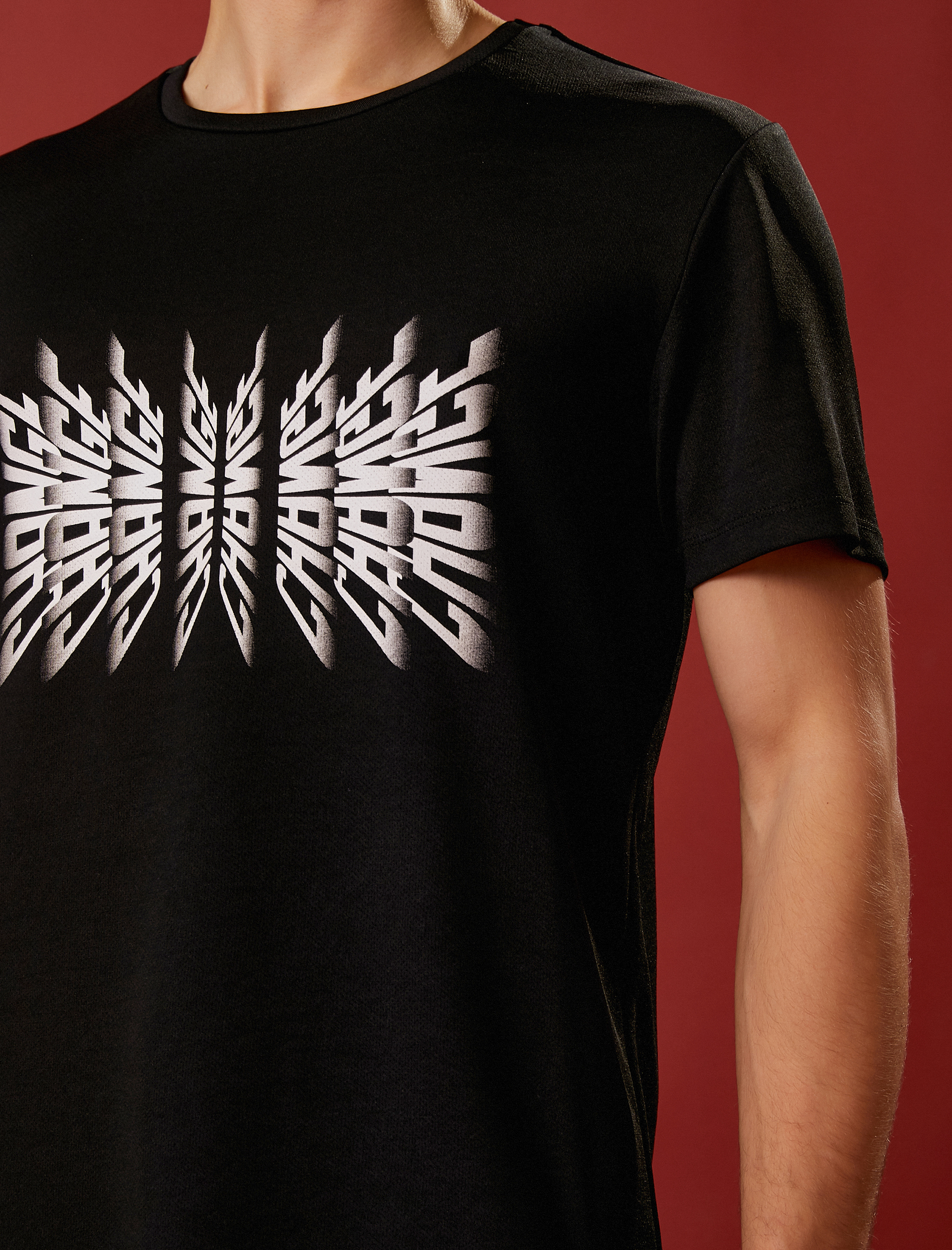   Spor Tişört Slogan Baskılı Bisiklet Yaka Kısa Kollu Nefes Alan Kumaş