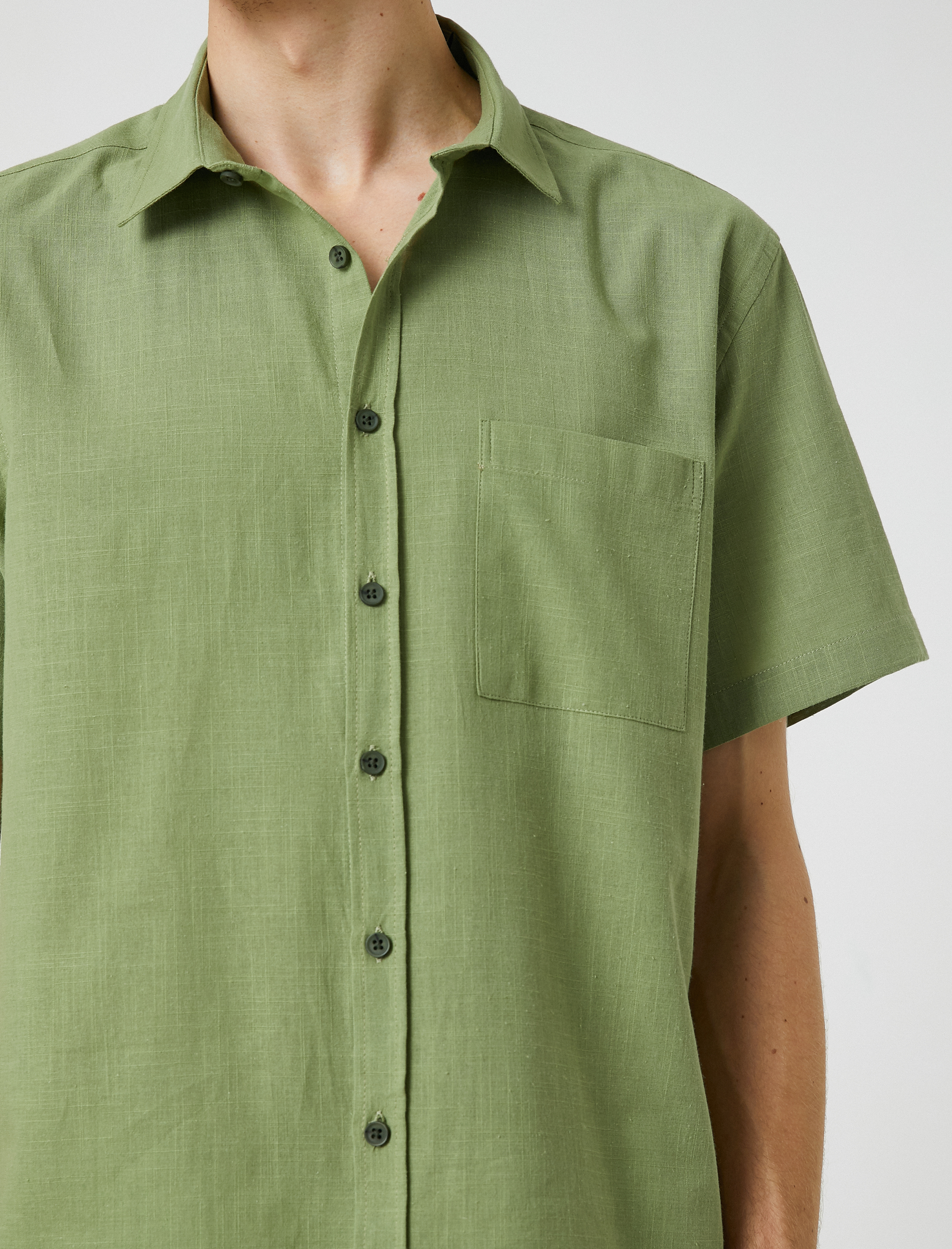   Yazlık Gömlek Kısa Kollu Cep Detaylı Klasik Yaka