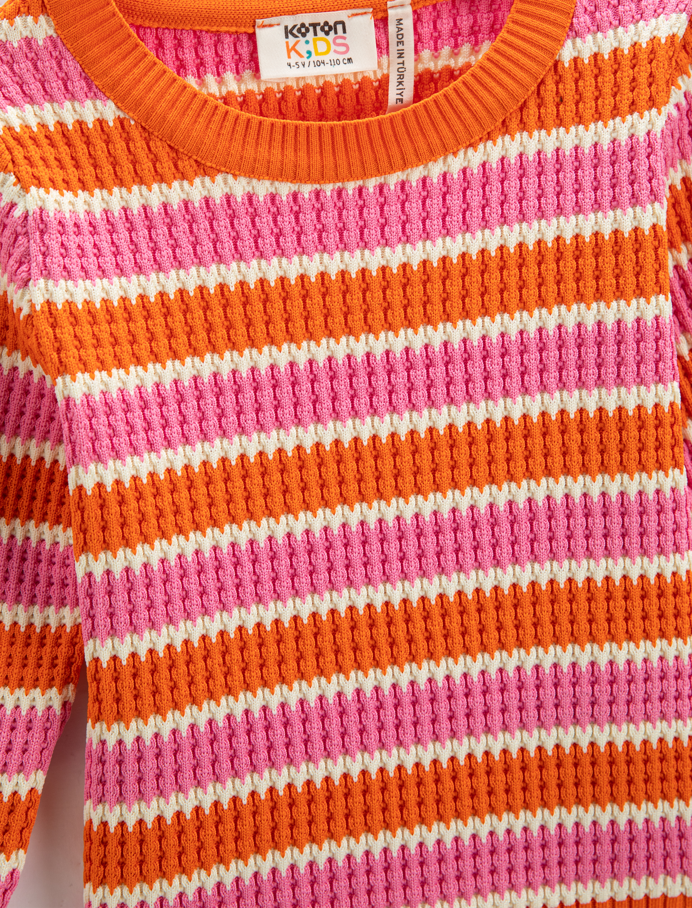  Kız Çocuk Örgü Kazak Yuvarlak Yaka Uzun Kollu