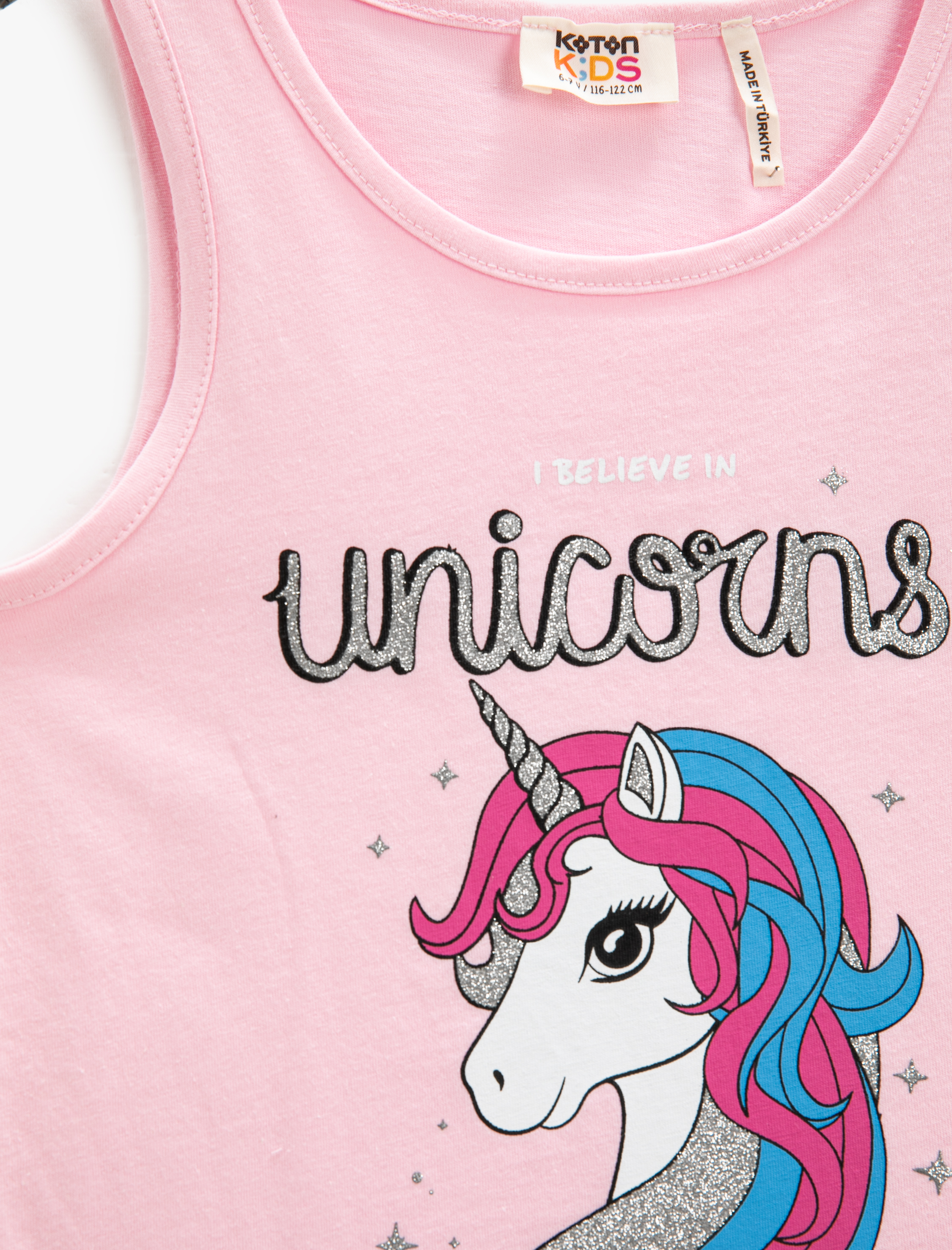  Kız Çocuk Atlet Bisiklet Yaka Unicorn Baskılı Püsküllü