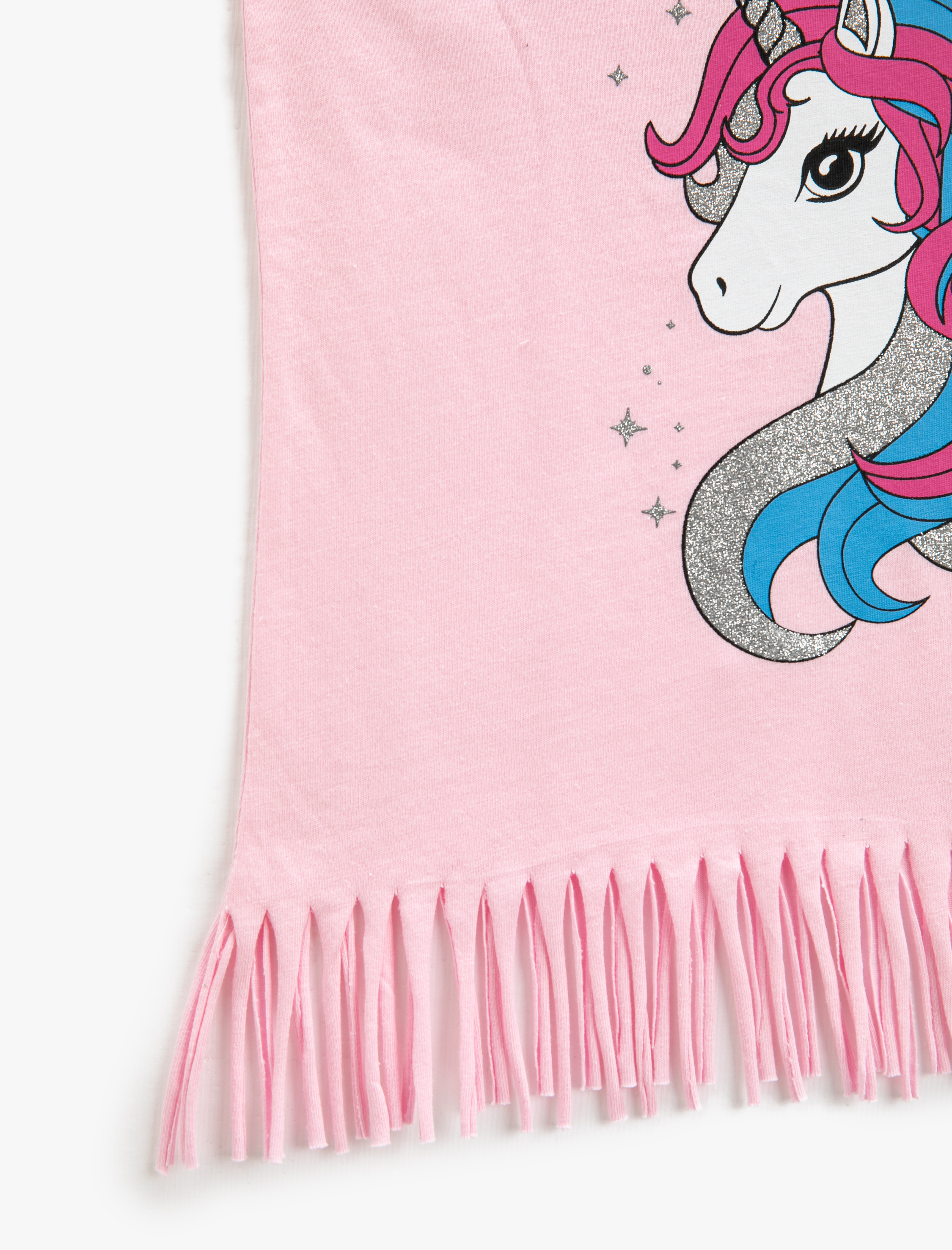  Kız Çocuk Atlet Bisiklet Yaka Unicorn Baskılı Püsküllü