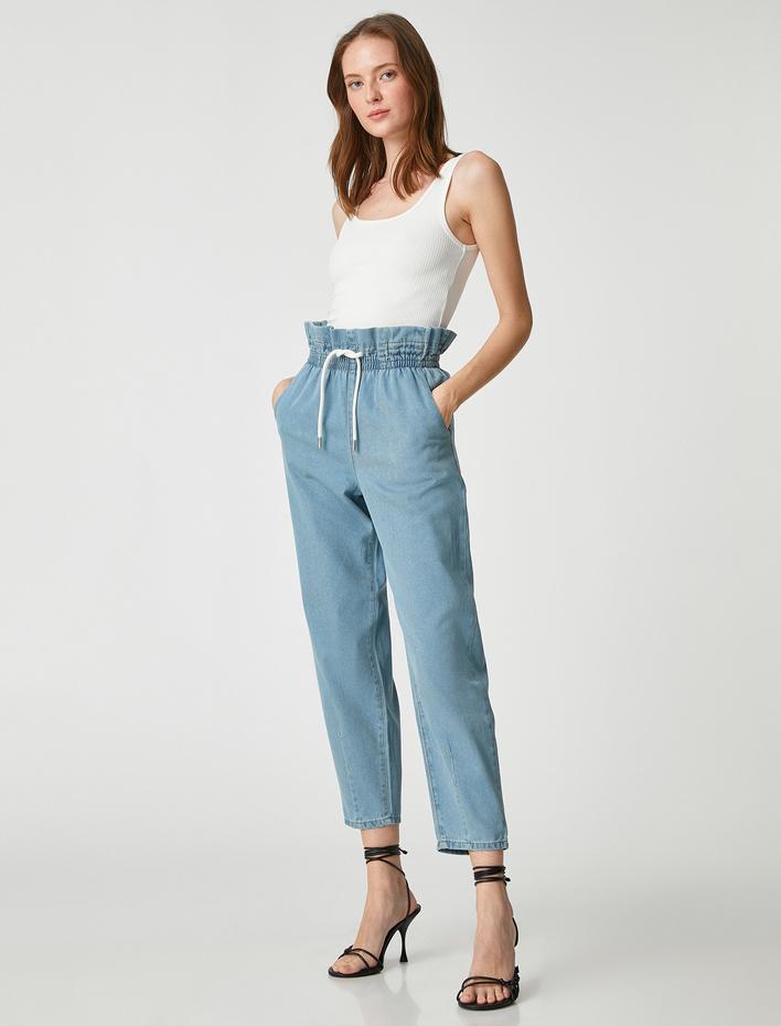  Beli Lastikli Kot Pantolon Rahat Kesim - Baggy Jean