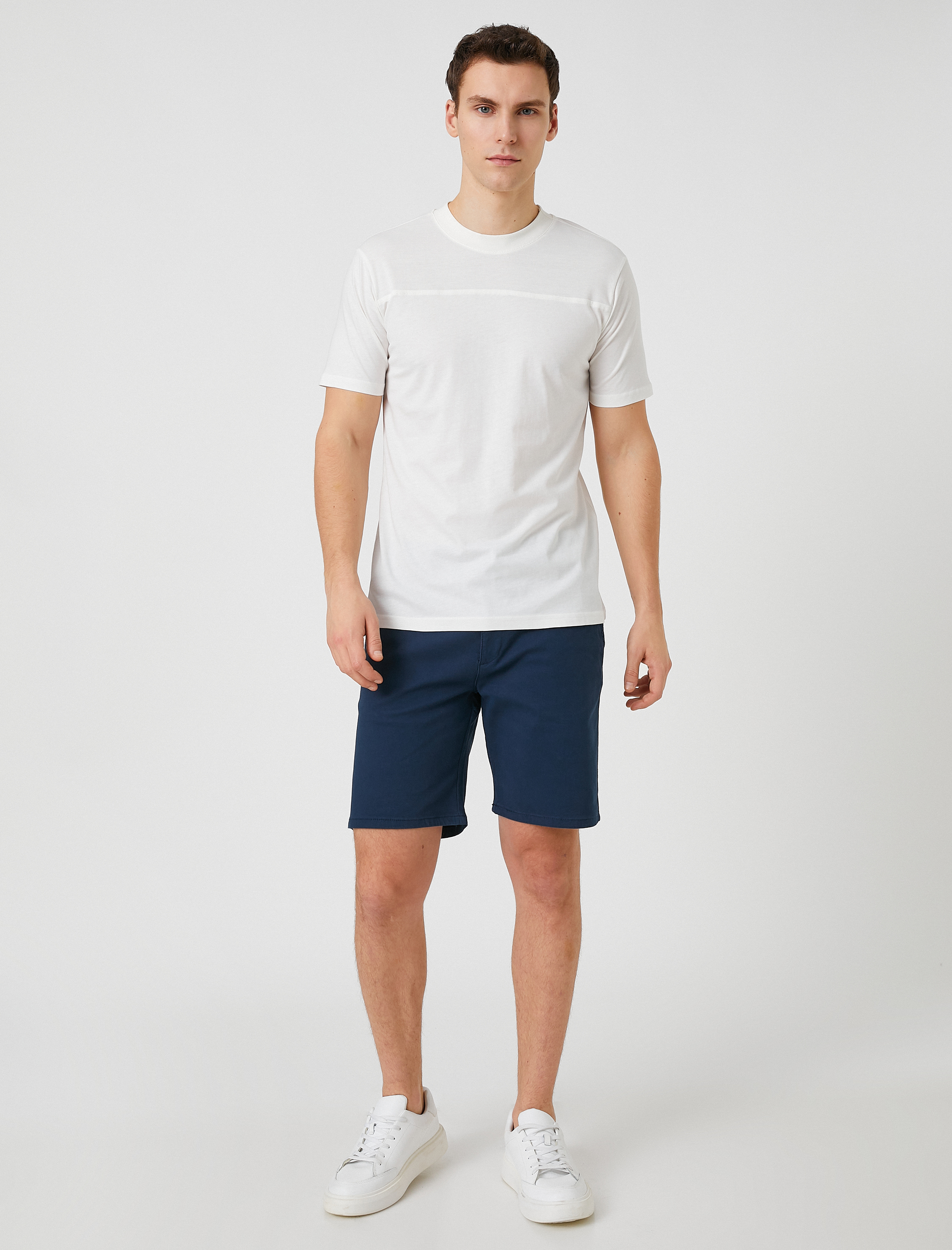   Bloklu Tişört Bisiklet Yaka Kısa Kollu Dikiş Detaylı