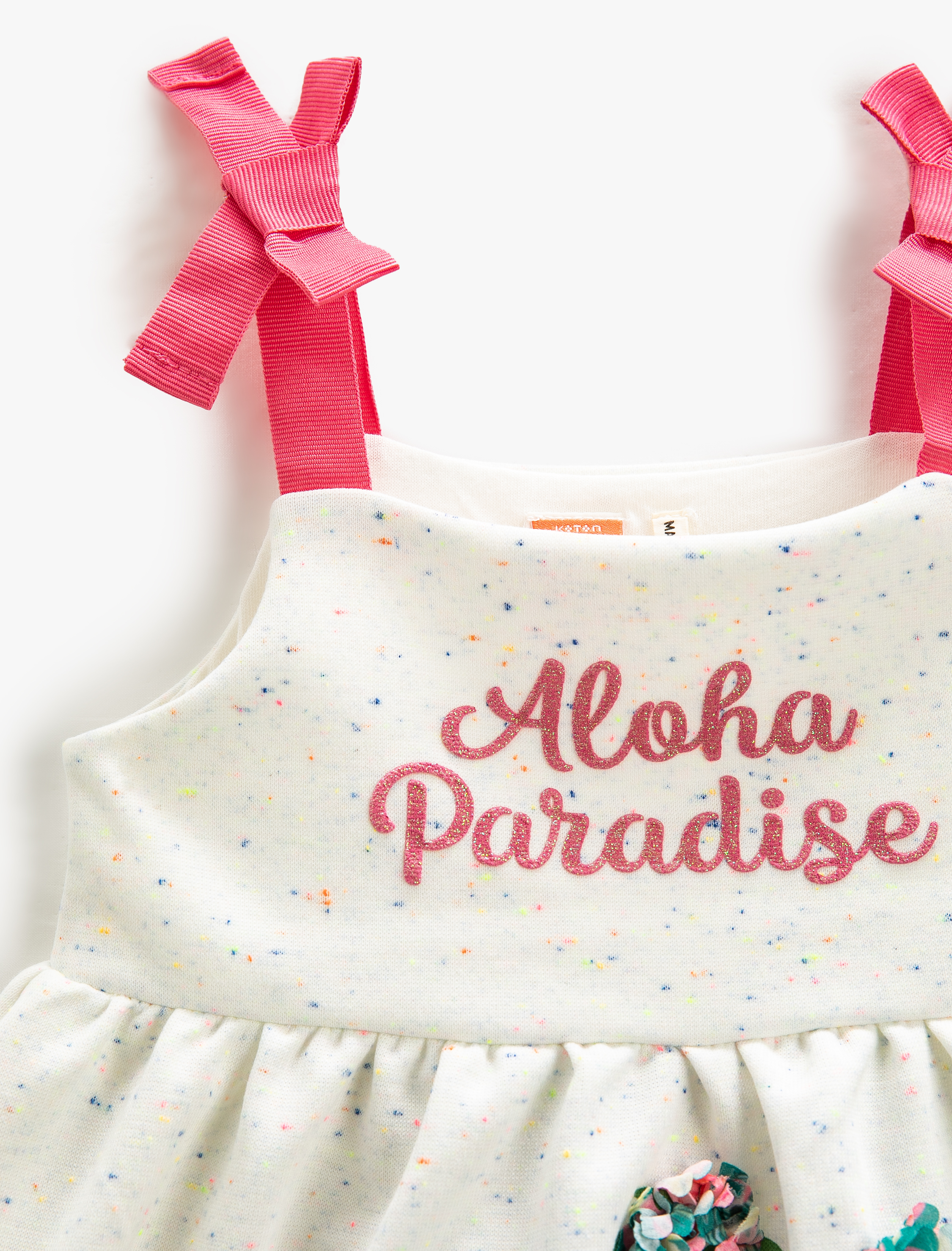  Kız Bebek Elbise Askılı Aplike Detaylı Flamingo Baskılı