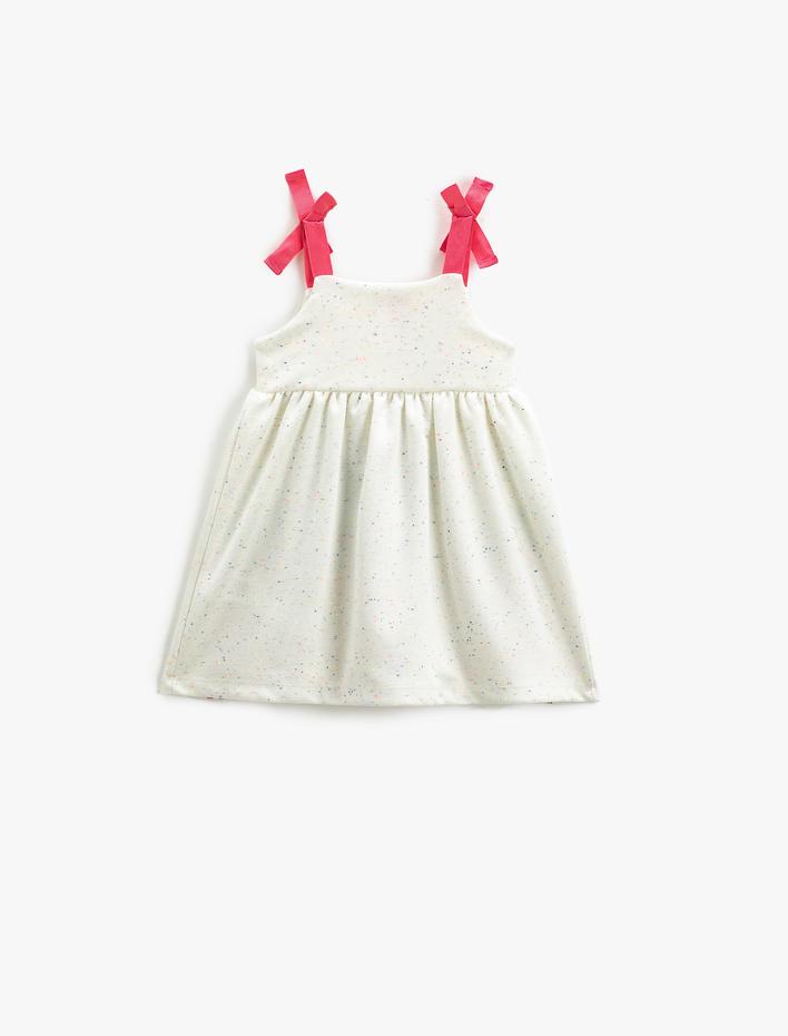 Kız Bebek Elbise Askılı Aplike Detaylı Flamingo Baskılı