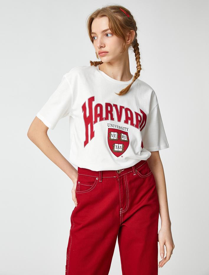  Harvard Tişört Baskılı Lisanslı Kısa Kollu Bisiklet Yaka