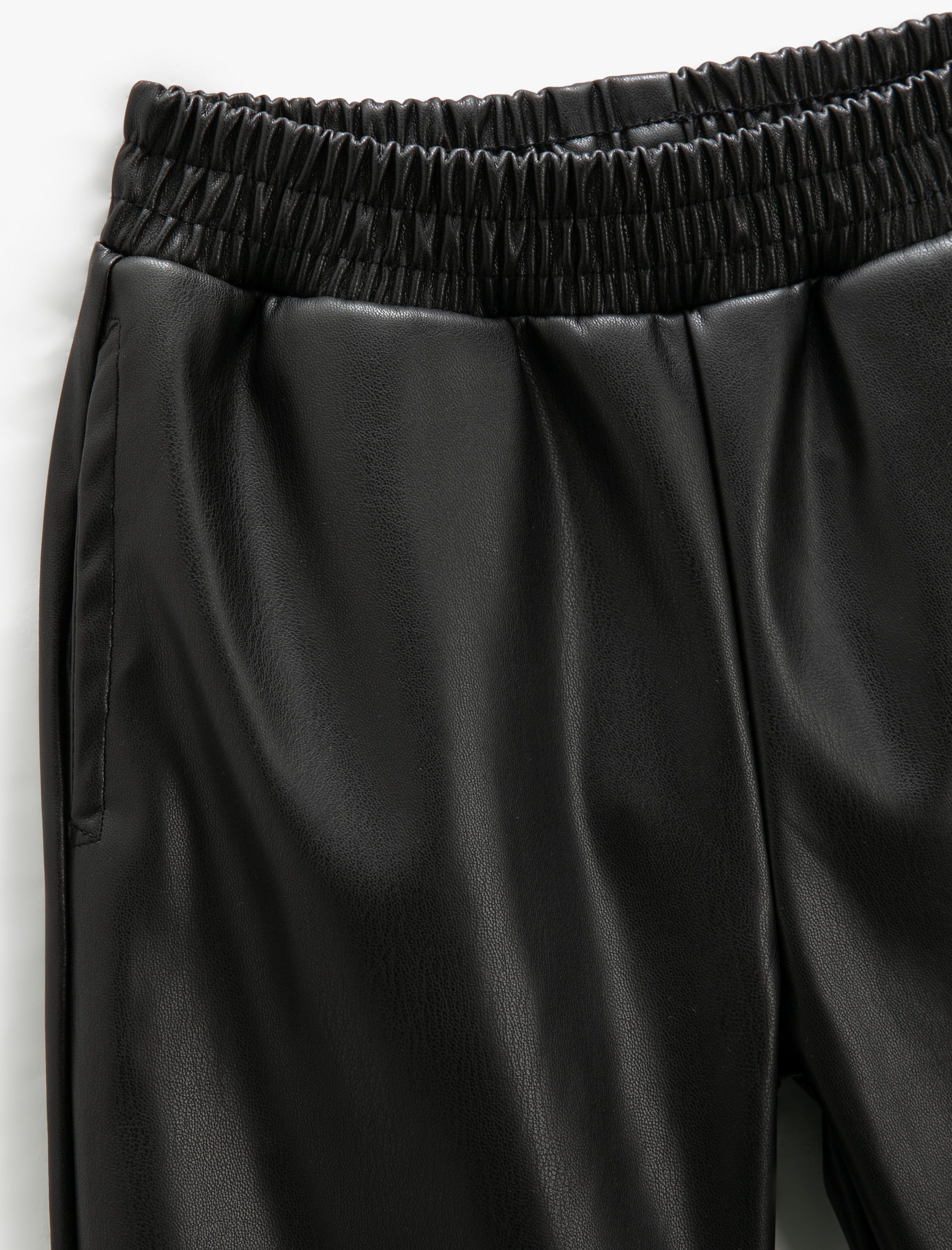  Kız Çocuk Deri Görünümlü Jogger Pantolon Beli Lastikli Cepli