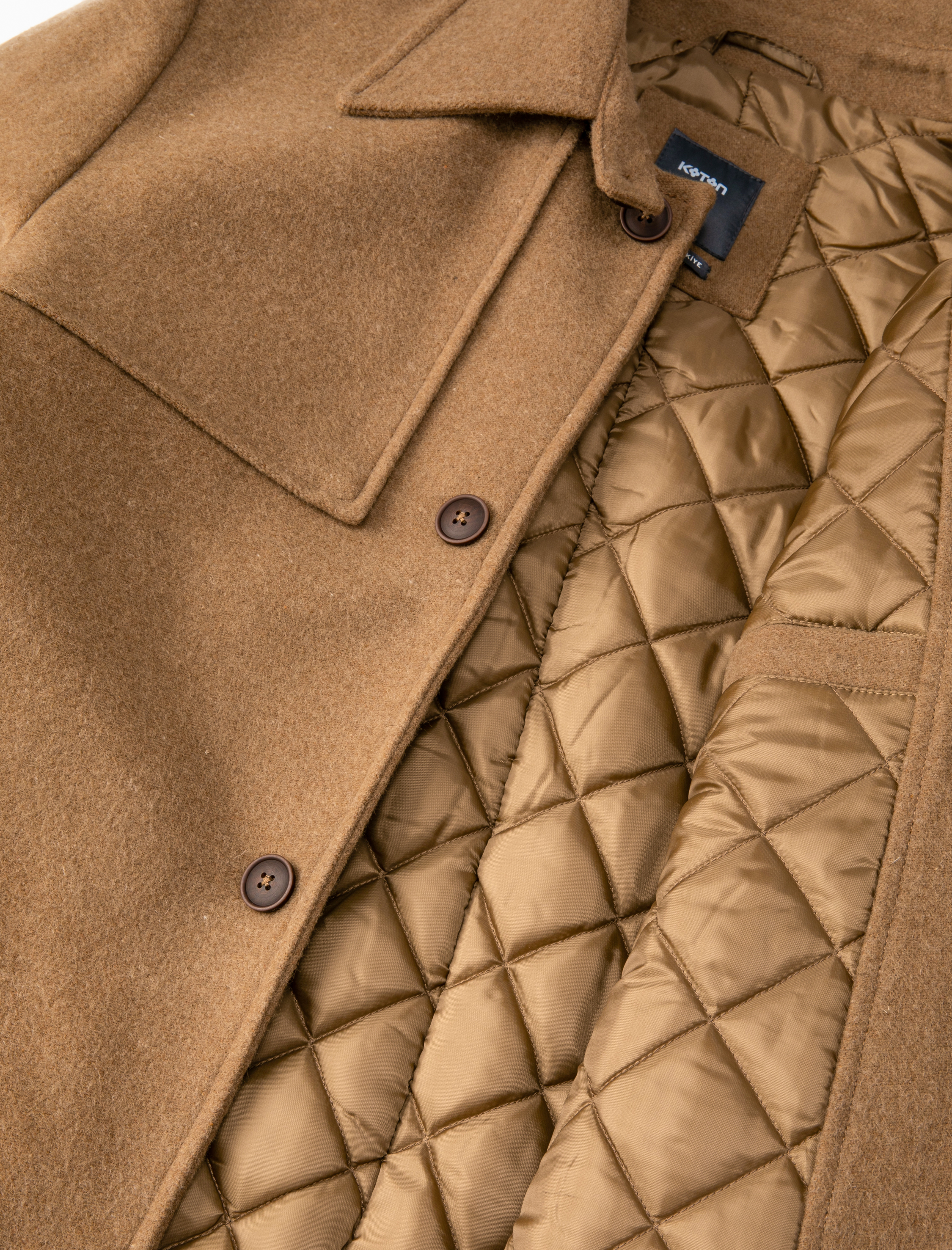   Uzun Kaşe Kaban Düğme Detaylı Cepli Klasik Yaka