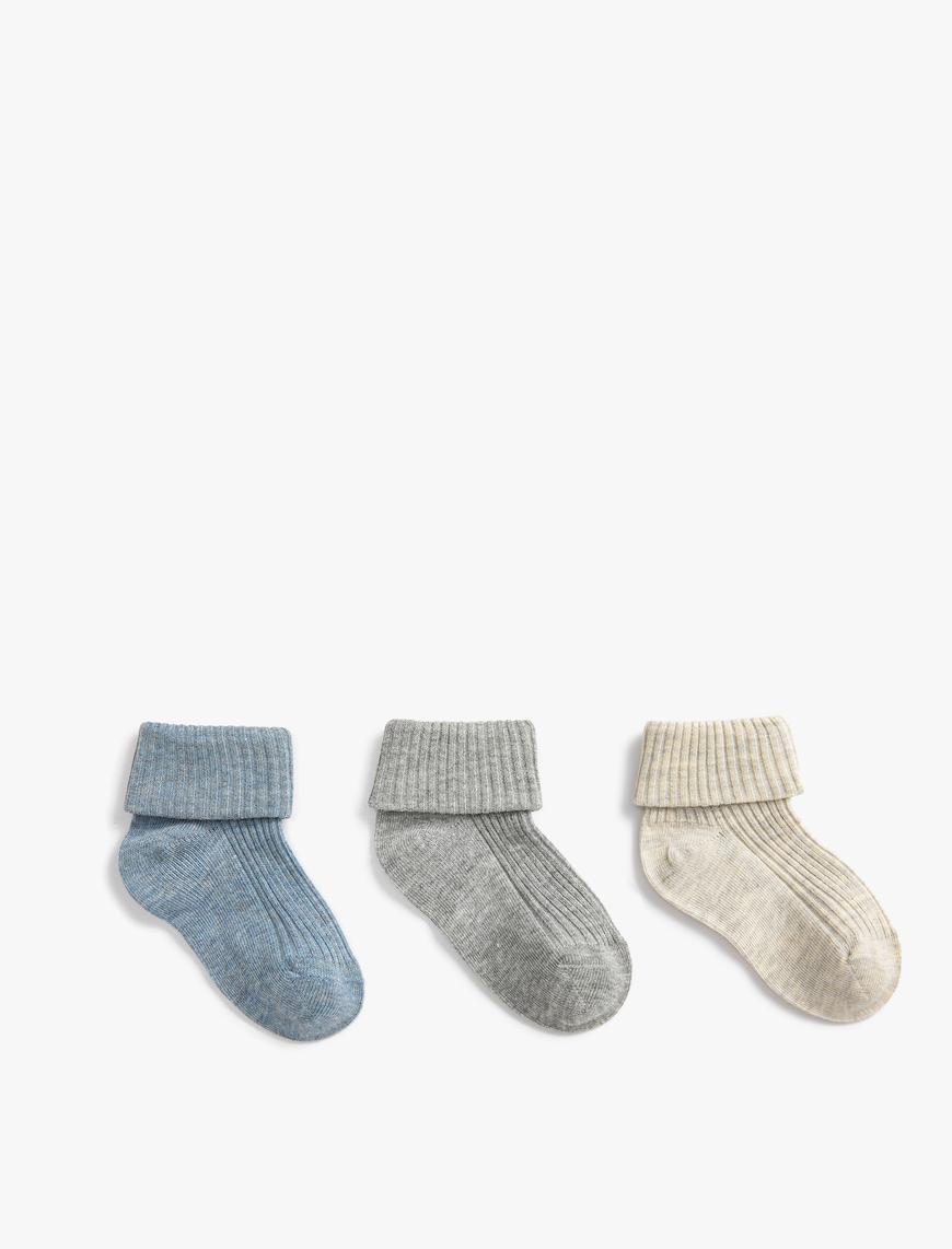  Erkek Bebek 3’lü Çok Renkli Pamuk Karışımlı Çorap Seti