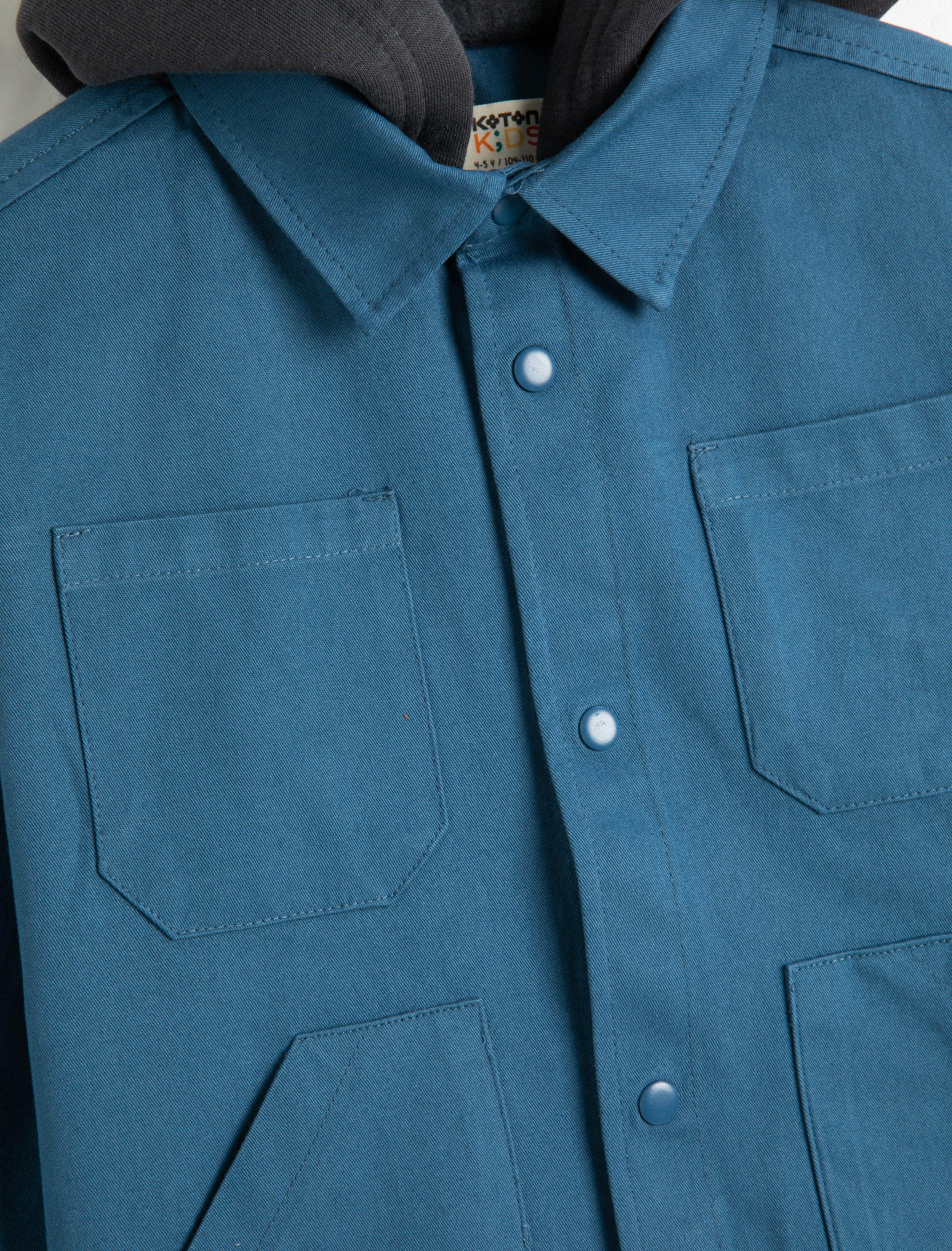 Erkek Çocuk Gömlek Ceket Kapşonlu  Oversize Cepli Arkası Baskılı Pamuklu