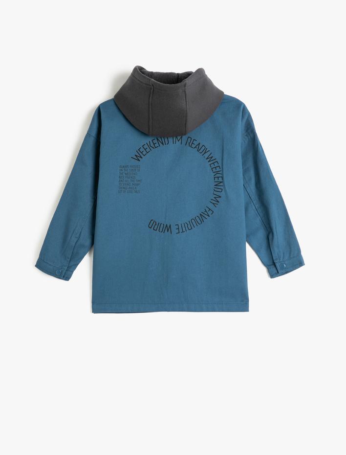 Erkek Çocuk Gömlek Ceket Kapşonlu  Oversize Cepli Arkası Baskılı Pamuklu