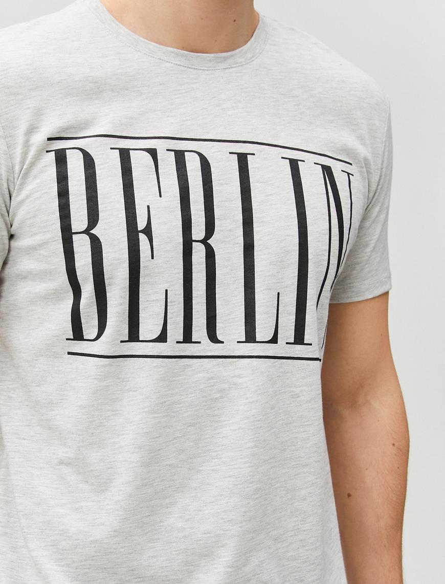   Slogan Baskılı Tişört Dar Kesim Bisiklet Yaka