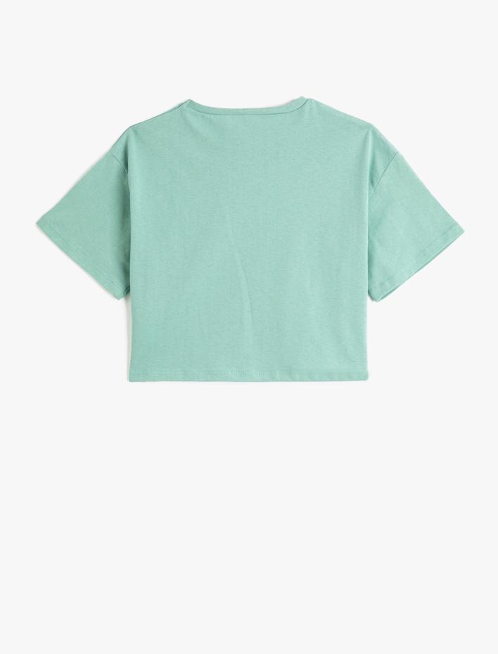 Kız Çocuk Crop Oversize Tişört Baskılı Kısa Kollu Bisiklet Yaka Pamuklu