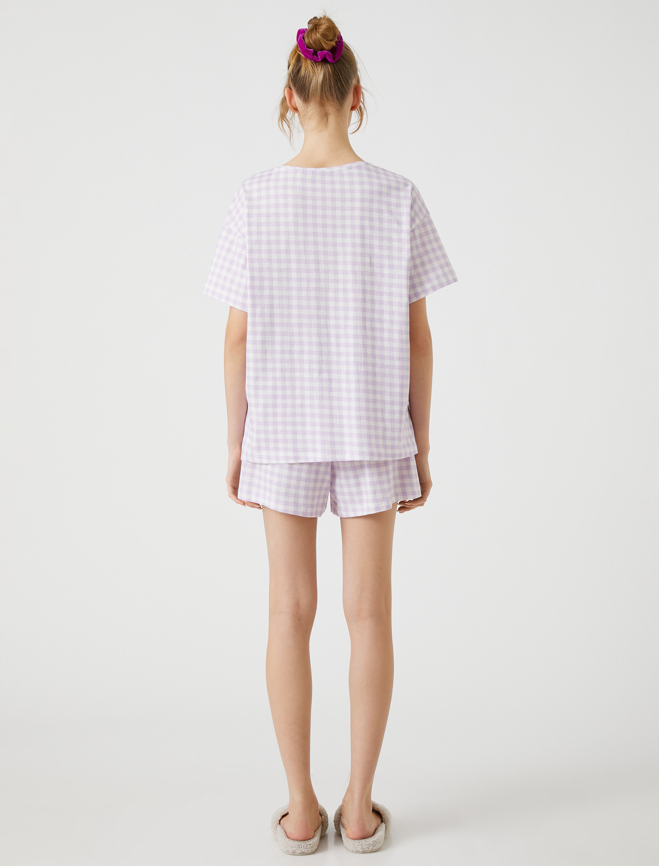   Pamuklu Pijama Takımı Kısa Kollu Baskılı Şortlu