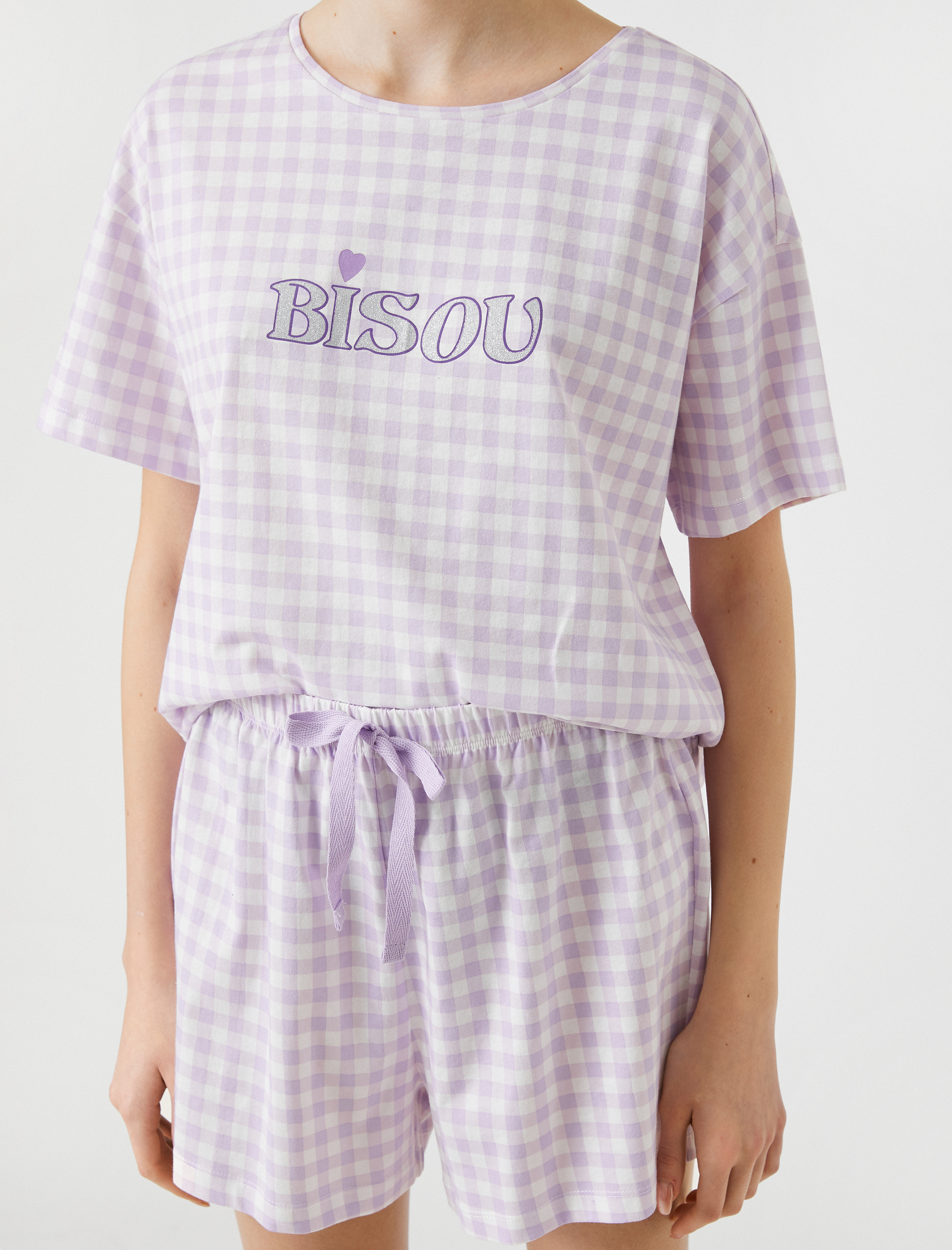   Pamuklu Pijama Takımı Kısa Kollu Baskılı Şortlu