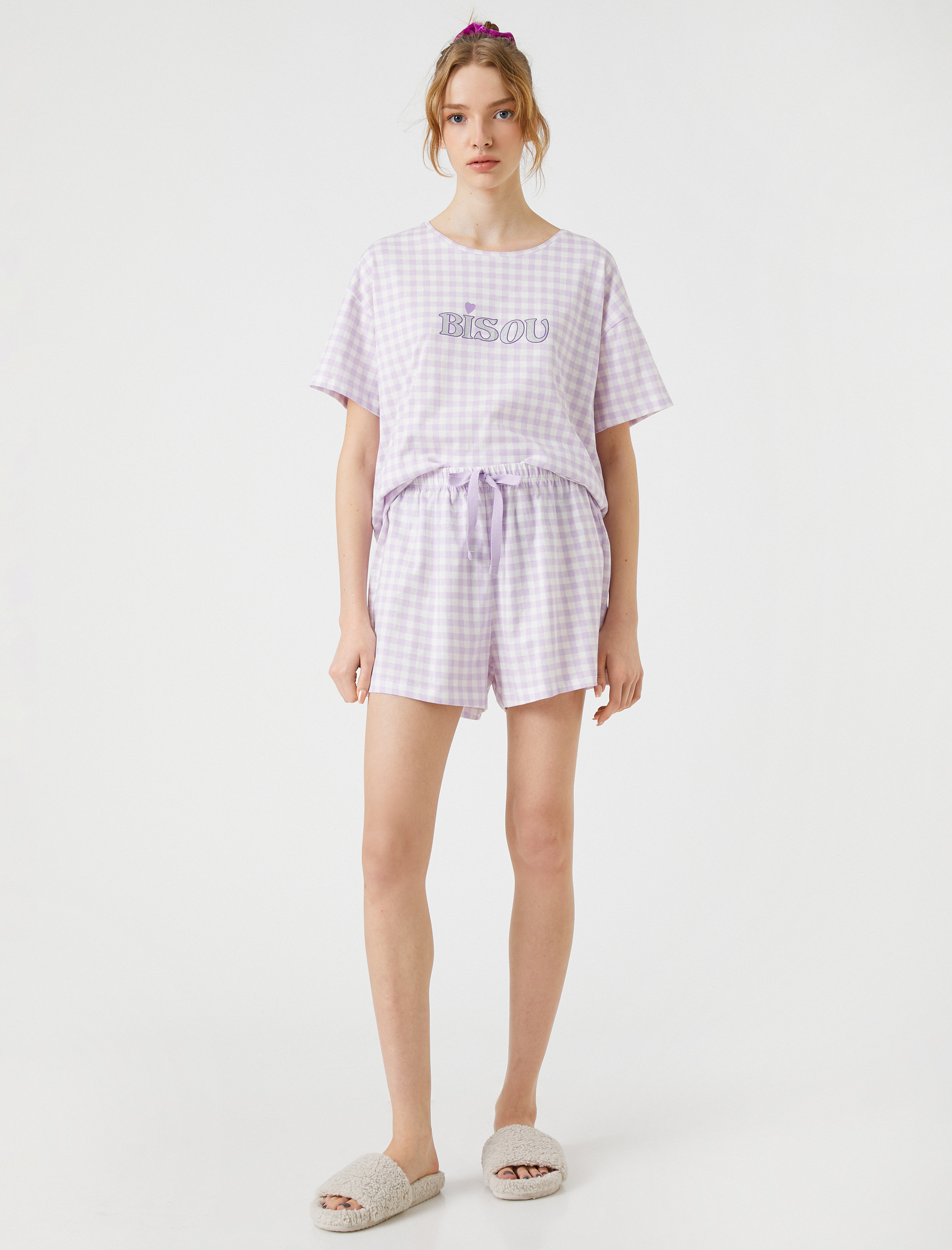   Pamuklu Pijama Takımı Kısa Kollu Baskılı Şortlu