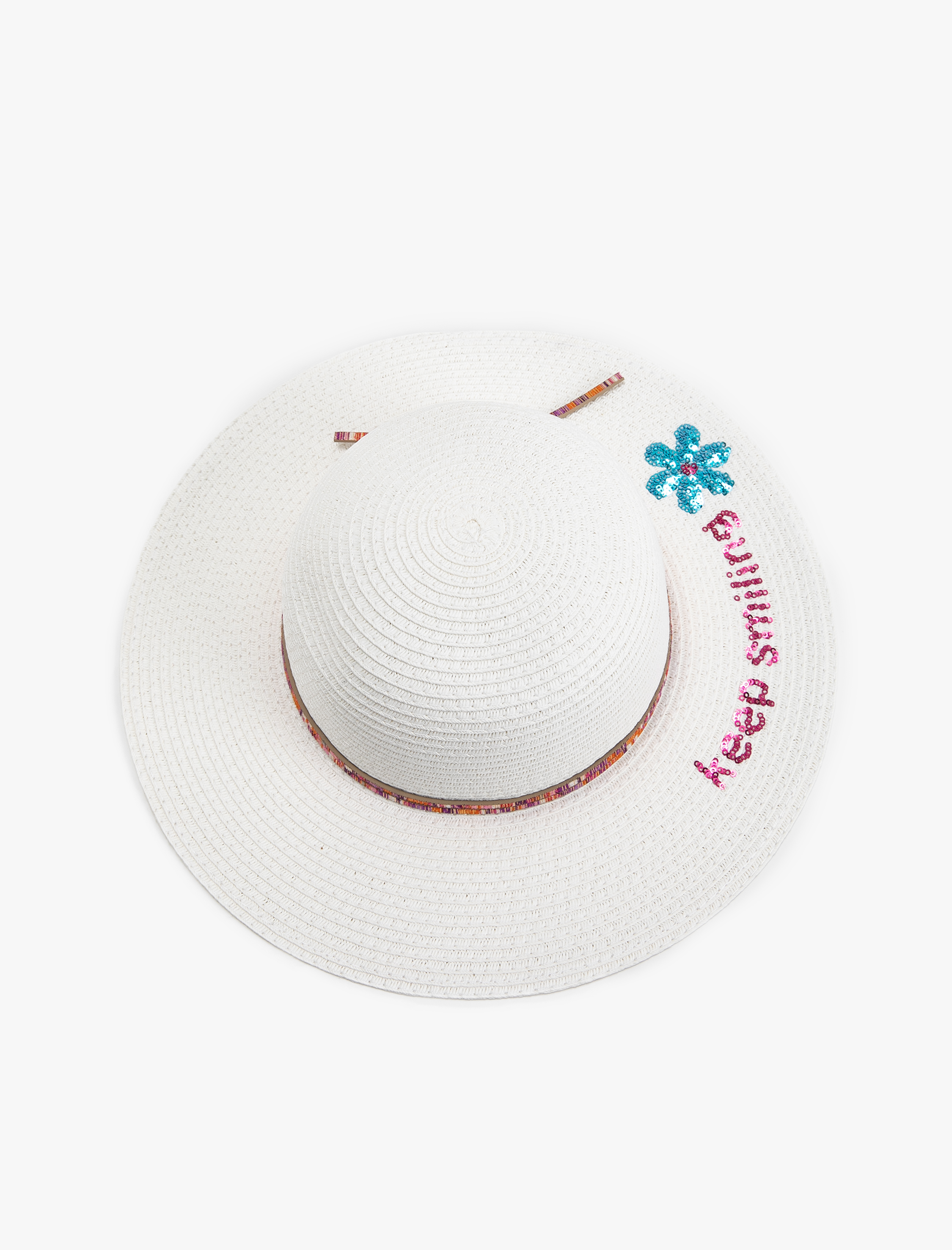  Kız Çocuk Hasır Şapka Pul-Payet Detaylı