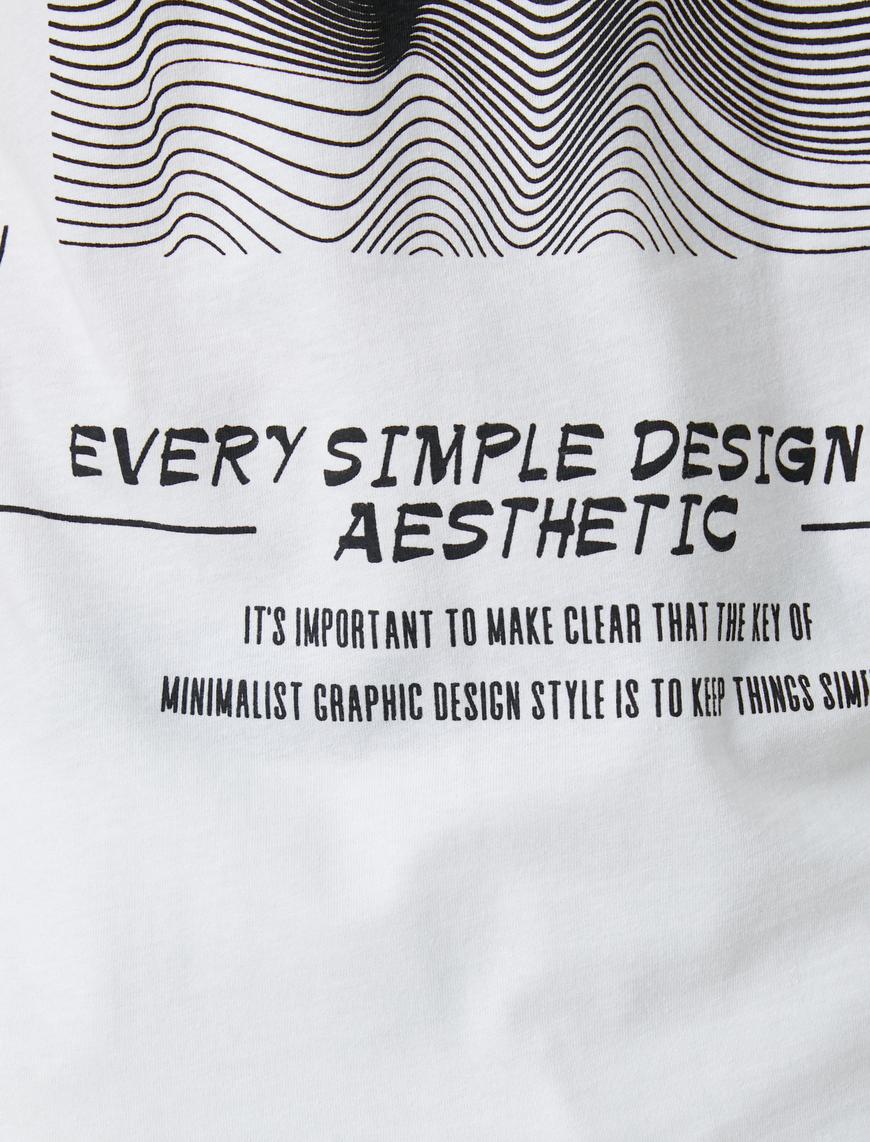   Slogan Baskılı Tişört Geometrik Detaylı Bisiklet Yaka Dar Kesim