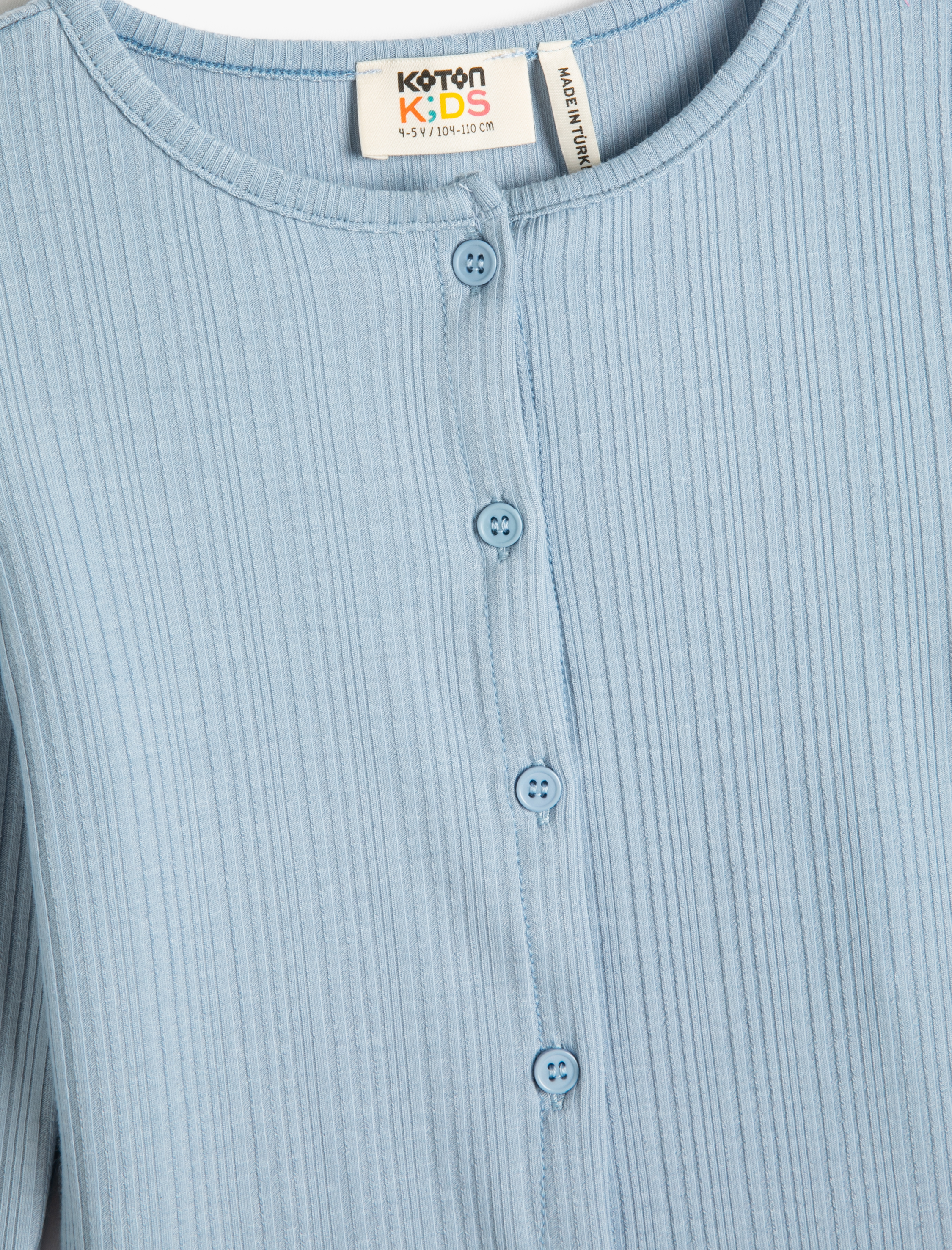  Kız Çocuk Tişört Uzun Kollu Düğmeli Yuvarlak Yaka