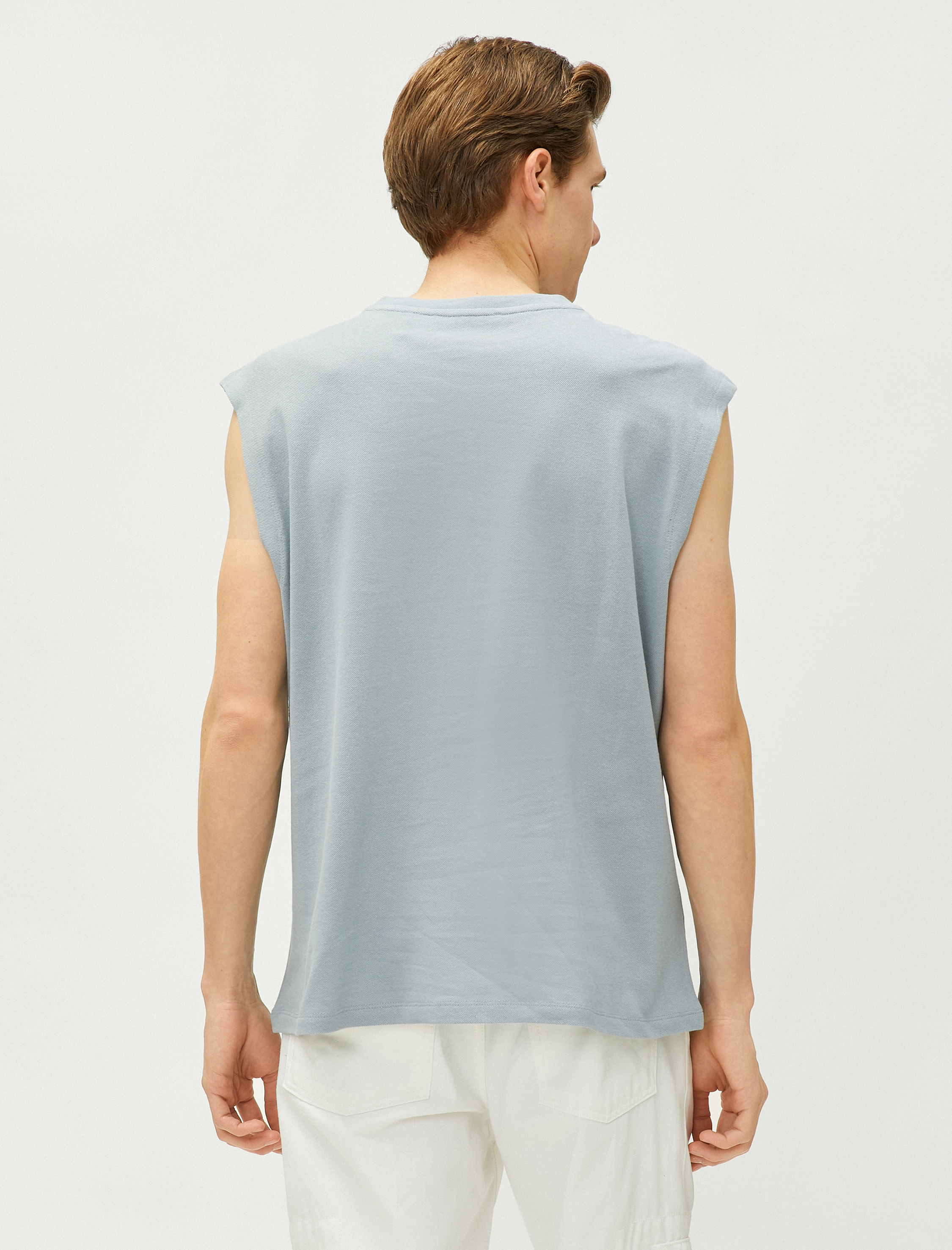   Basic Kolsuz Tişört Bisiklet Yaka Kolsuz Pamuklu