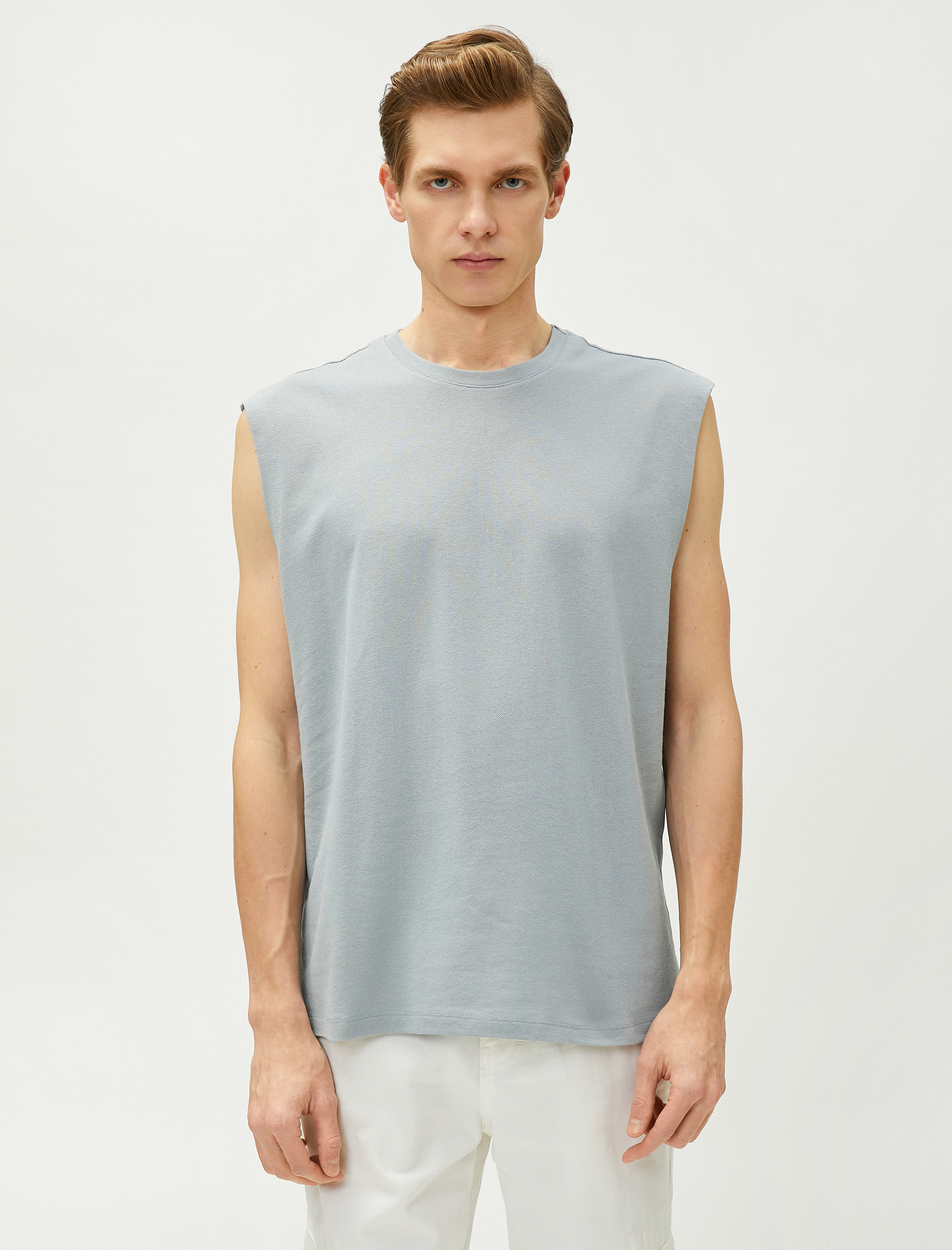   Basic Kolsuz Tişört Bisiklet Yaka Kolsuz Pamuklu