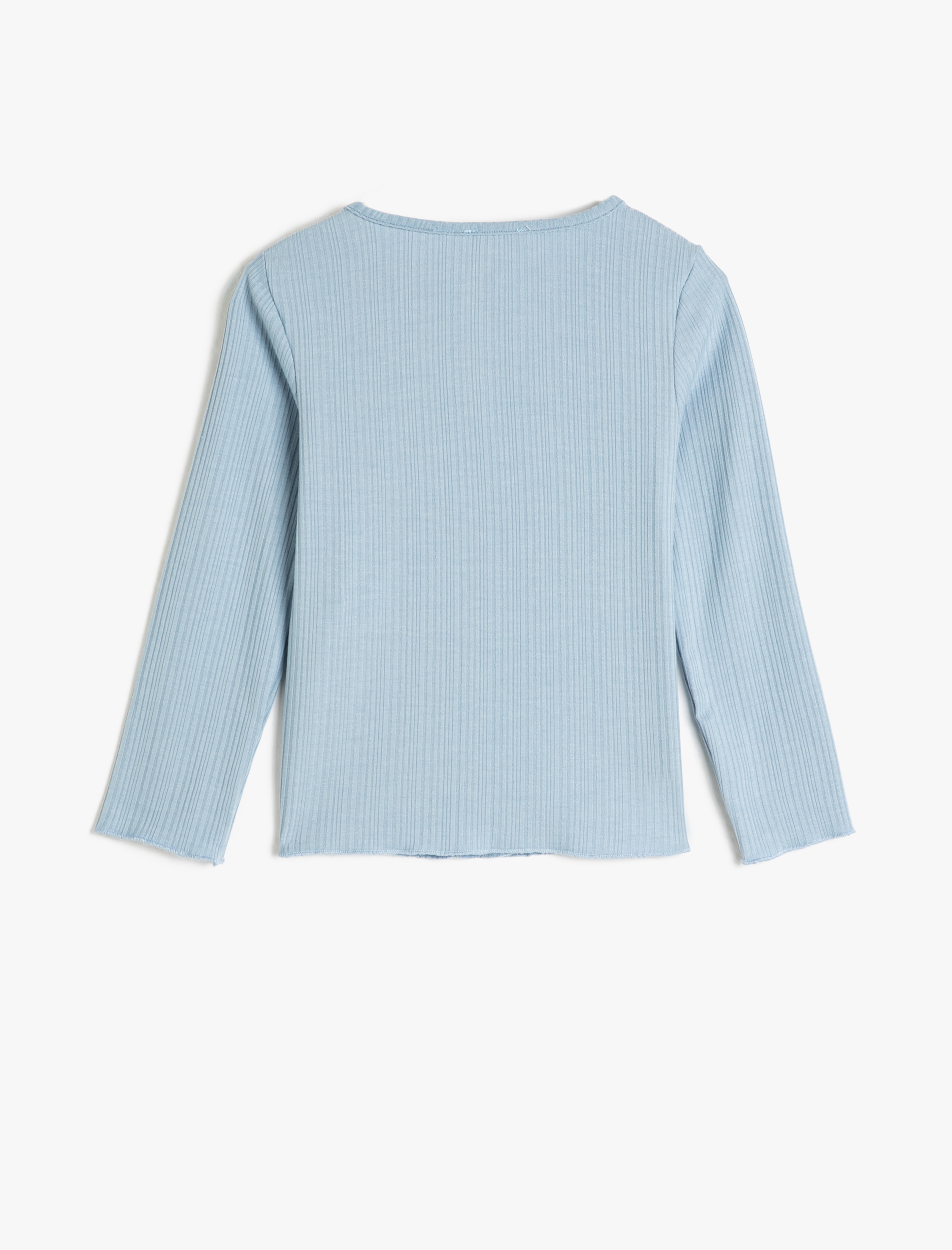  Kız Çocuk Tişört Uzun Kollu Düğmeli Yuvarlak Yaka