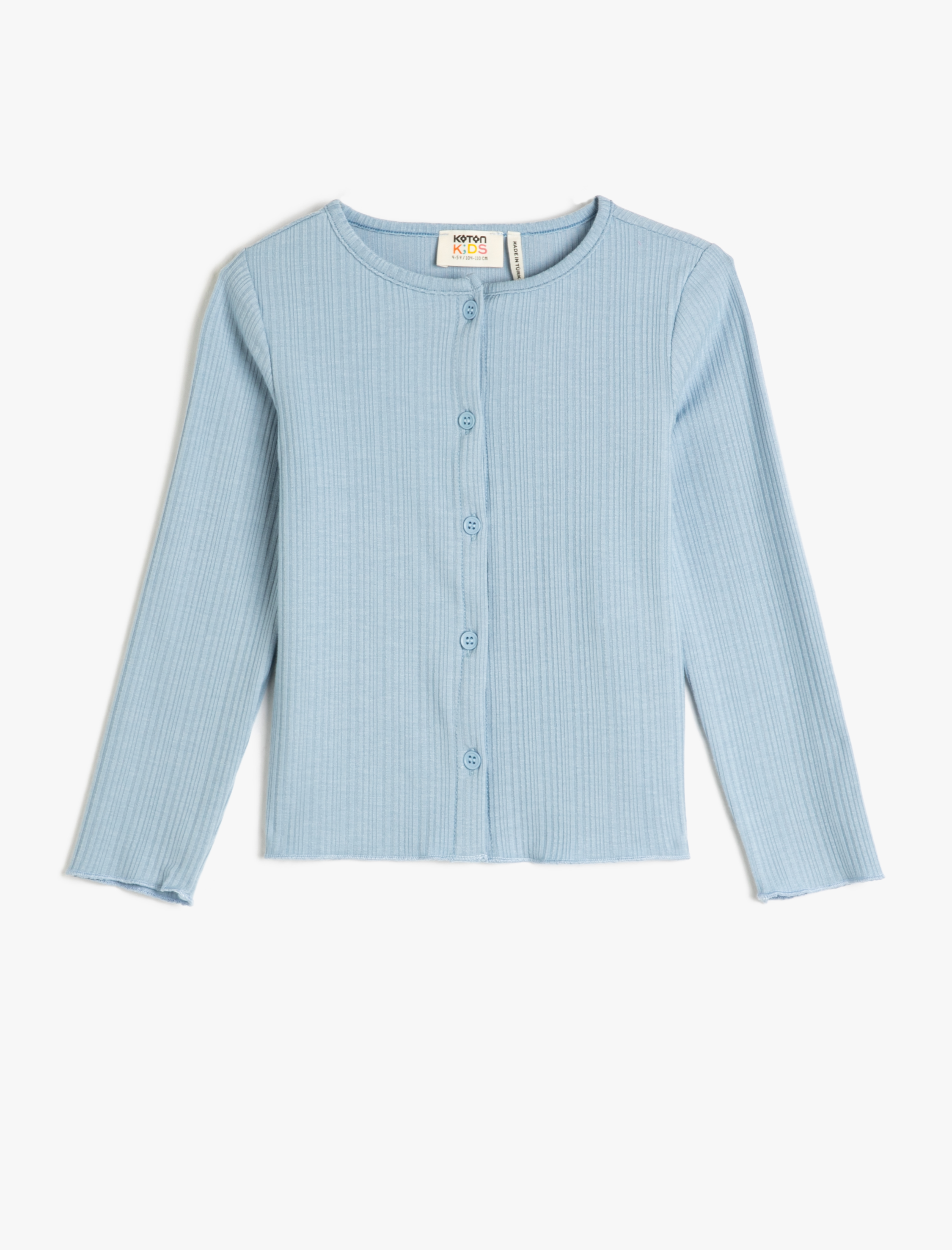  Kız Çocuk Tişört Uzun Kollu Düğmeli Yuvarlak Yaka