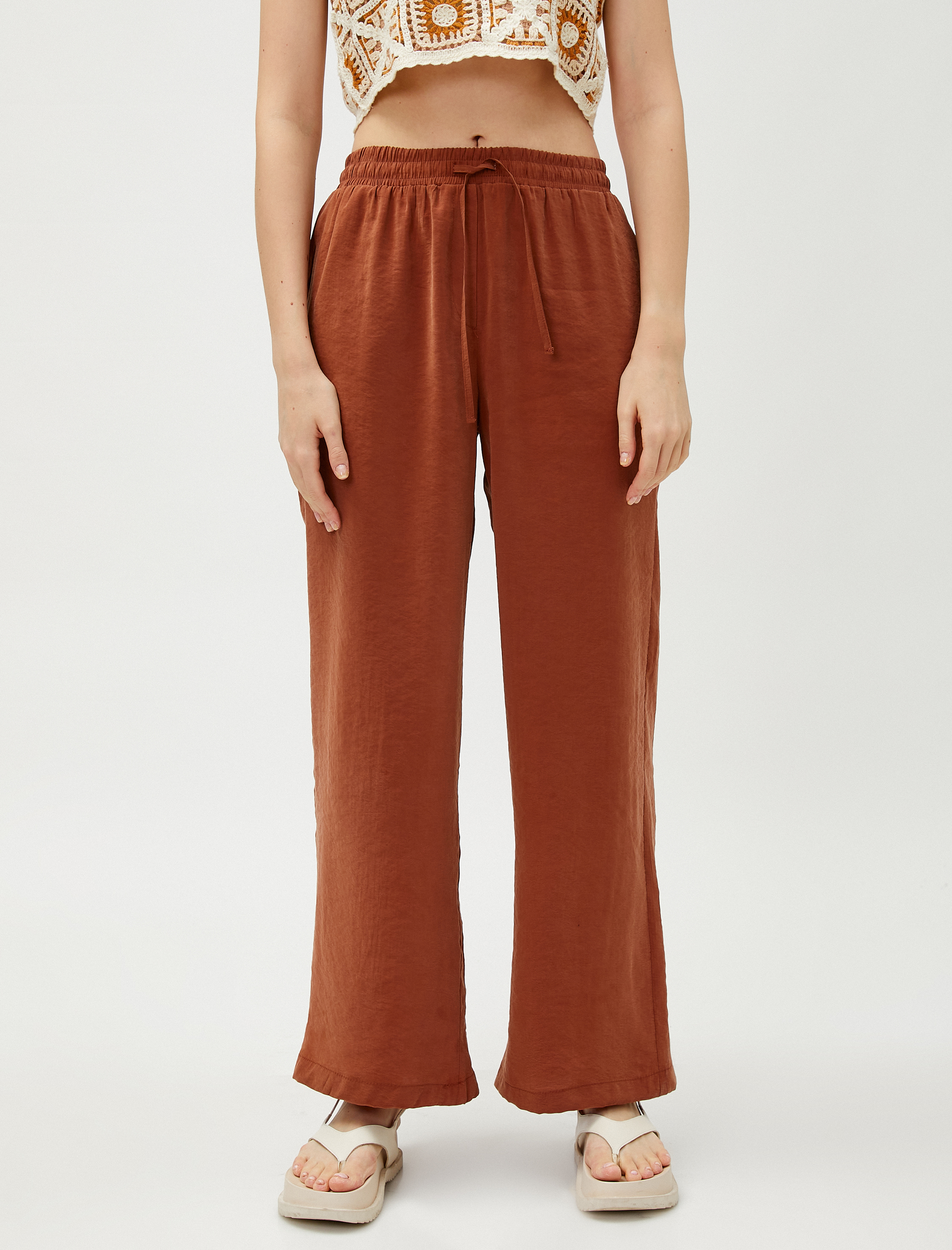   Modal Rahat Pantolon Beli Bağlamalı Cepli