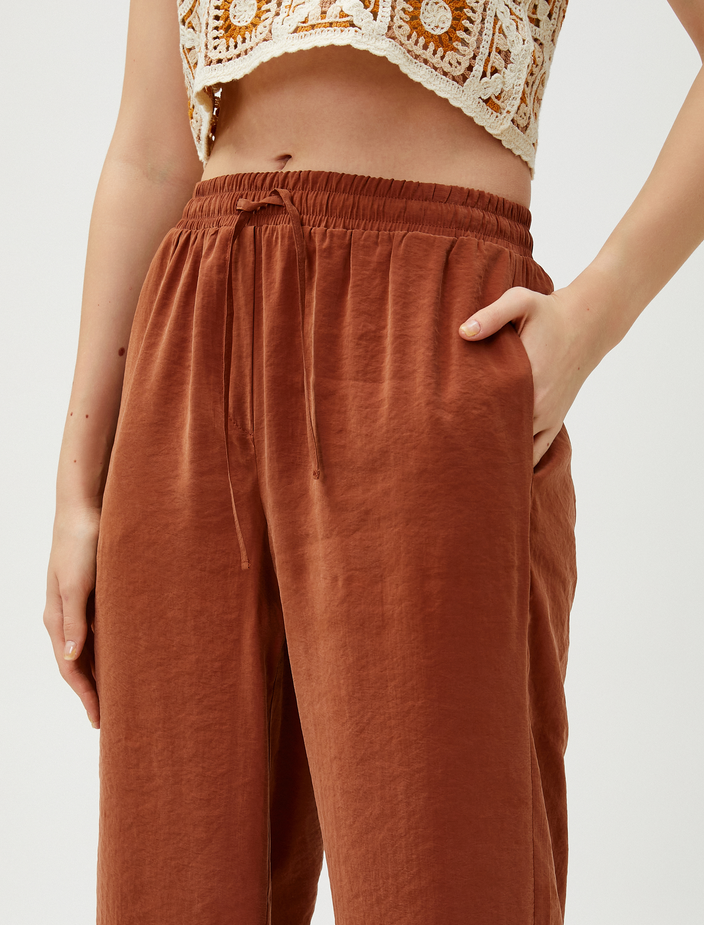   Modal Rahat Pantolon Beli Bağlamalı Cepli